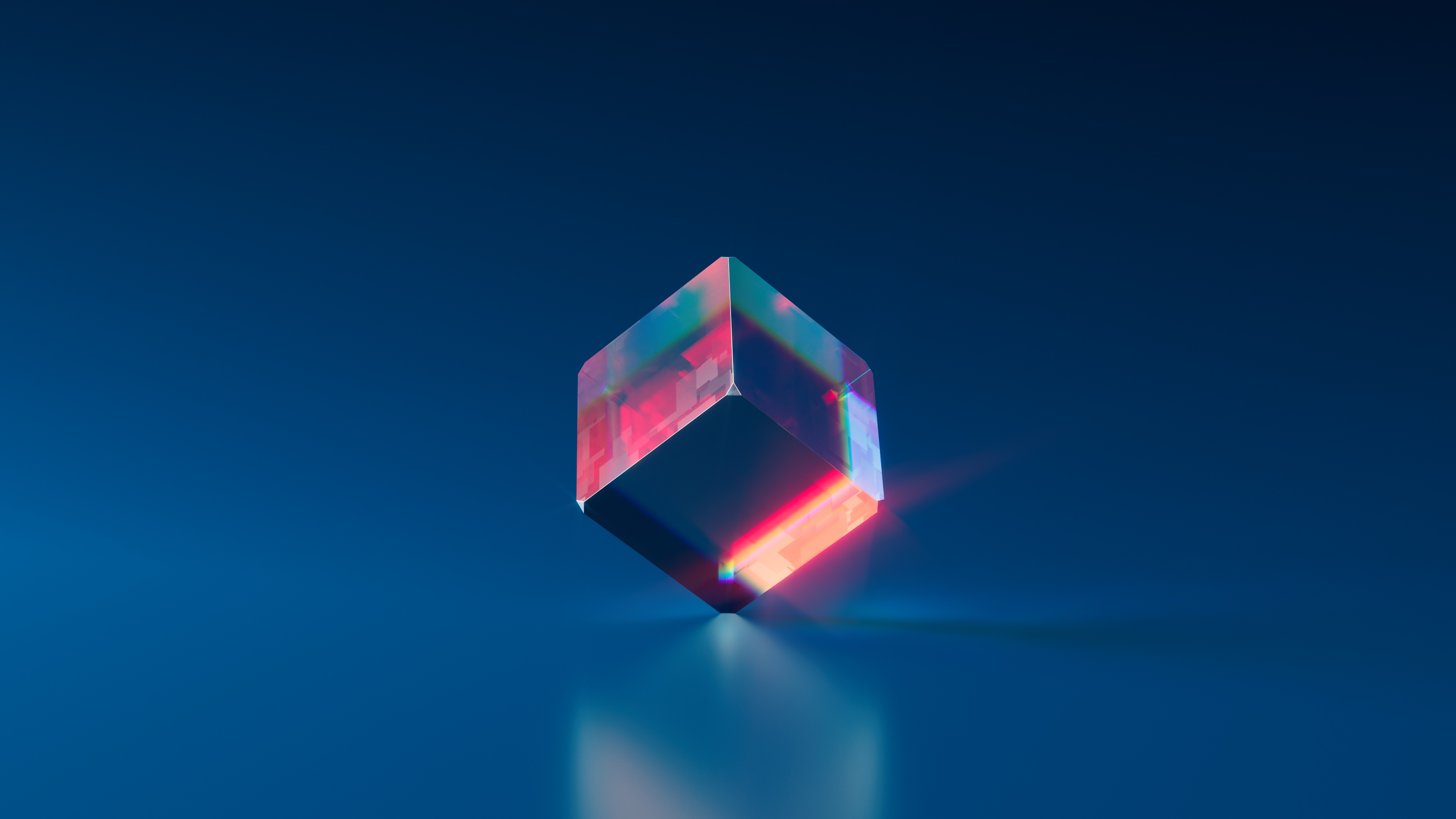 Crystal Blue Cube Digital Artwork Reflection Refraction 3840x2160