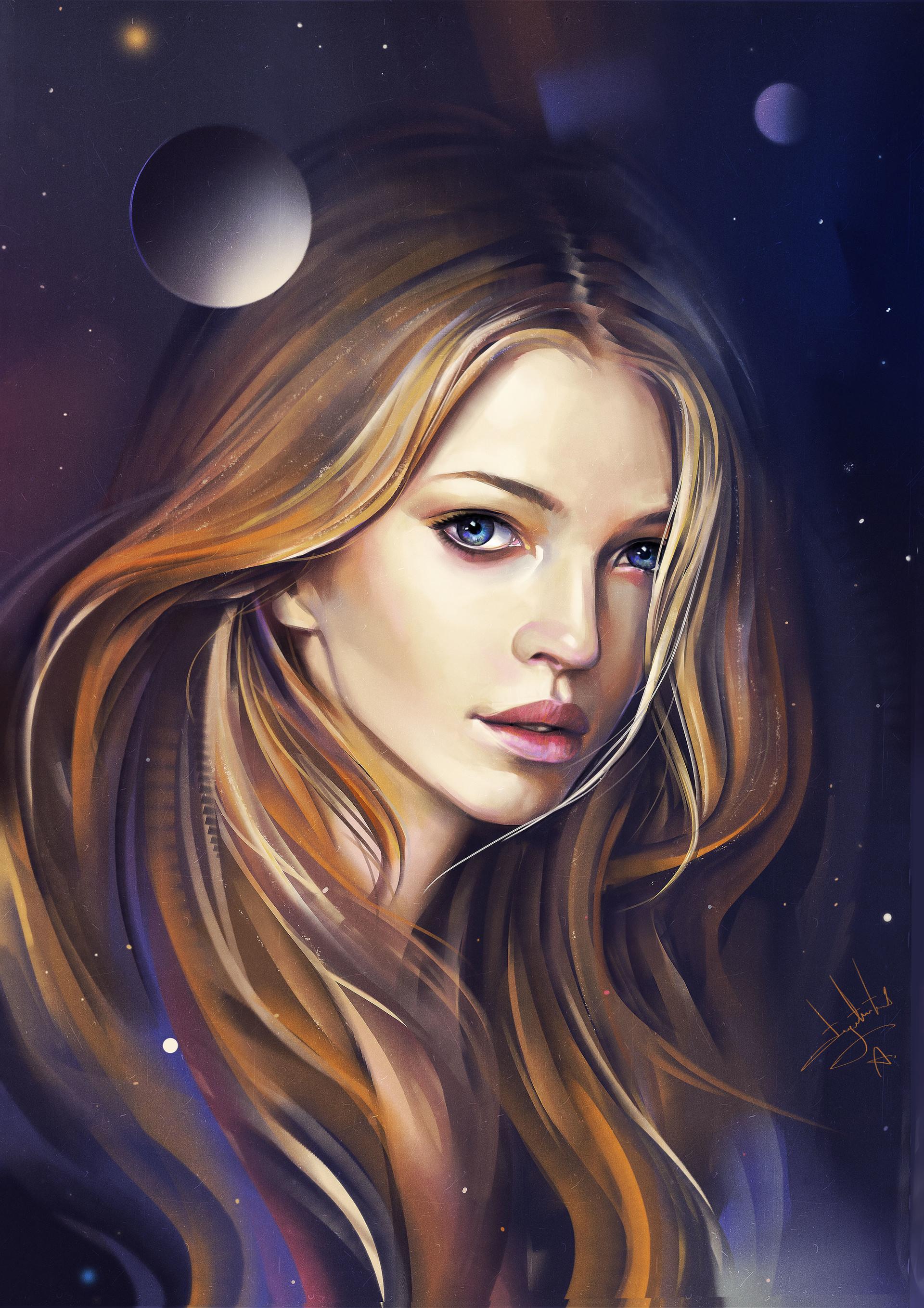 Aleksandr Sidelnikov Planet Women Space Blonde Long Hair 1920x2716