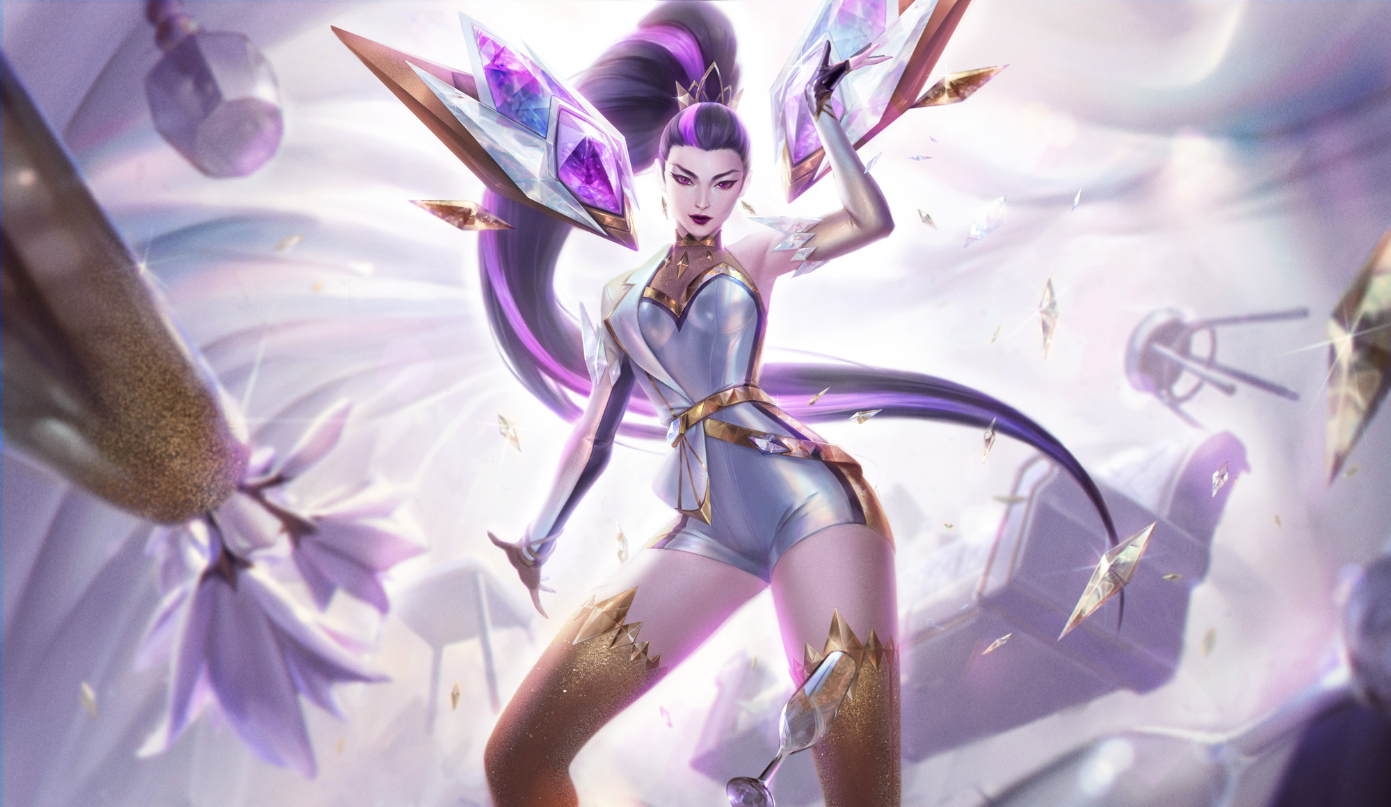 Bo Chen Drawing League Of Legends Women KaiSa League Of Legends Long Hair Ponytail Crystal Purple Ey 2000x1161
