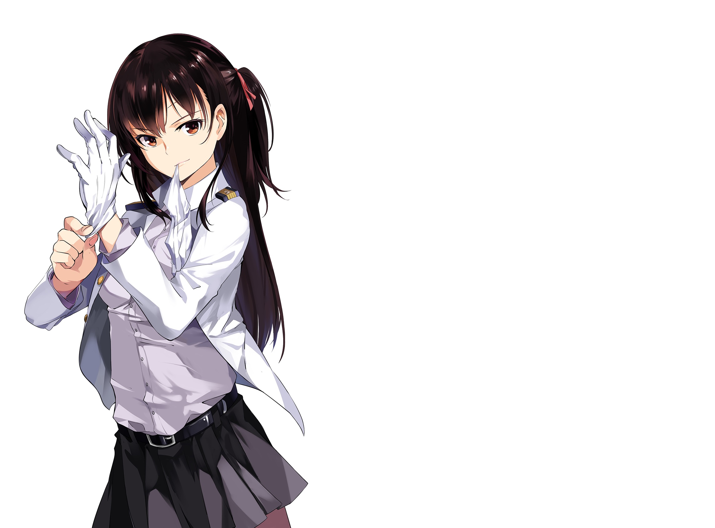 Admiral Kancolle Anime Belt Brown Eyes Brown Hair Girl Glove Long Hair Skirt Smile 2288x1688