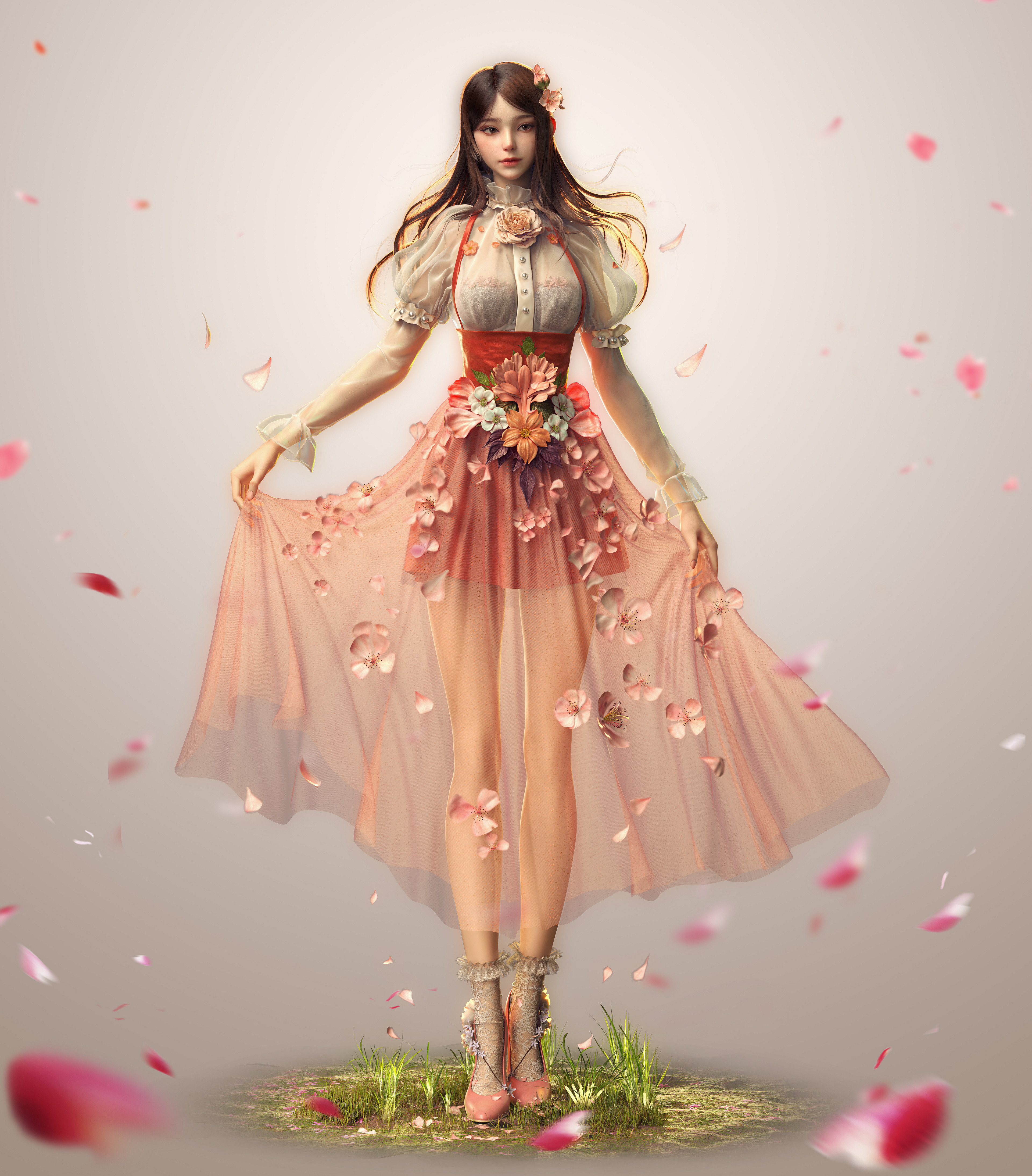 Yangzhengnan Cheng Artwork ArtStation Women Asian Fantasy Girl Digital Art Standing Brunette Fantasy 3840x4375