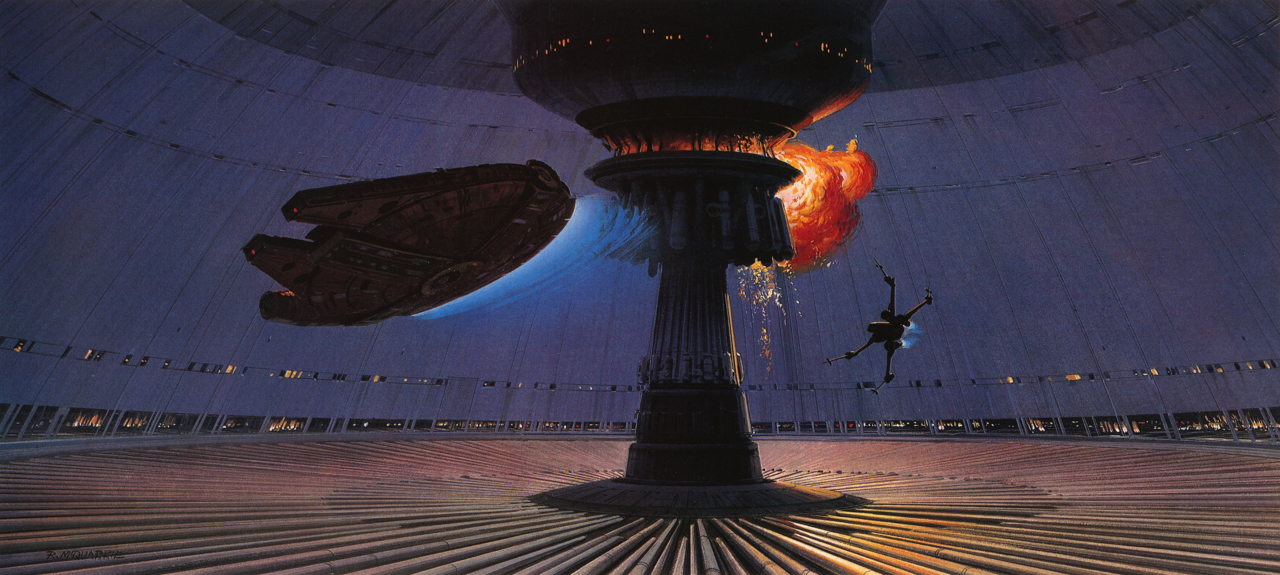 Artwork Painting Science Fiction Space Star Wars Ship Ralph McQuarrie Millenium Falcon X Wing Death  4363x1962