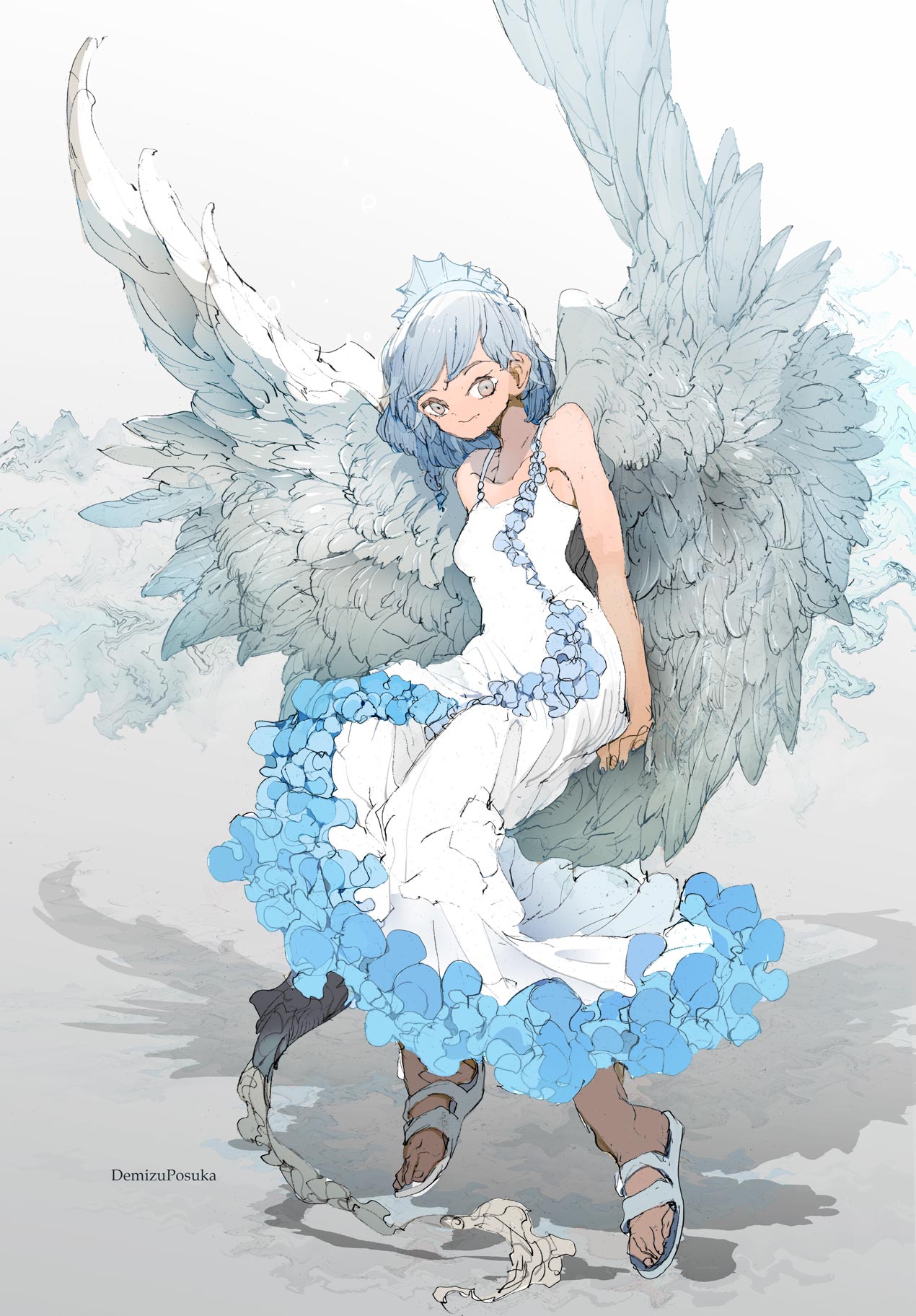 Anime Anime Girls Original Characters Wings Simple Background DemizuPosuka Vertical 1270x1824