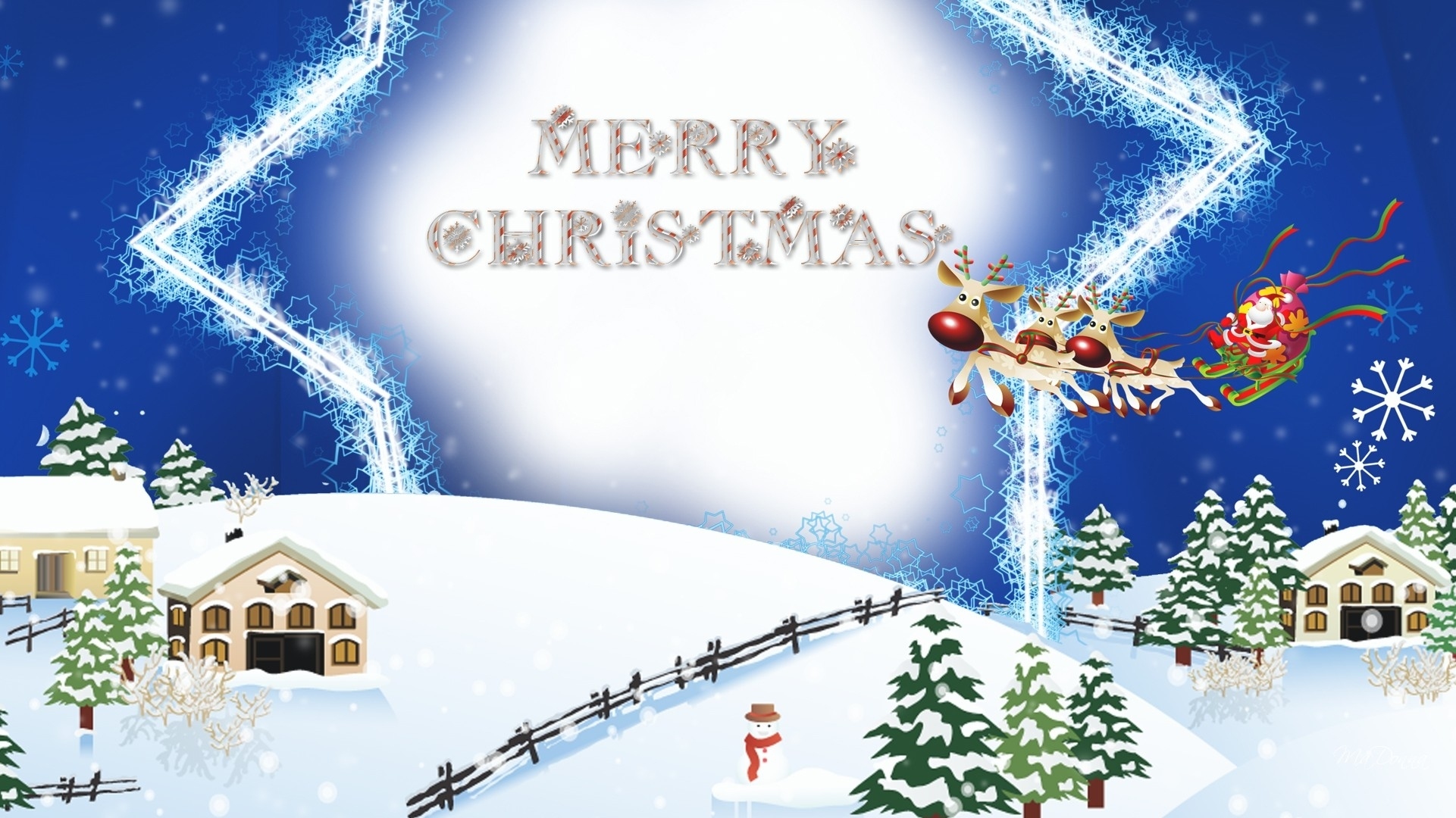 Christmas House Merry Christmas Reindeer Santa Claus Sleigh Snow Snowman 1921x1080