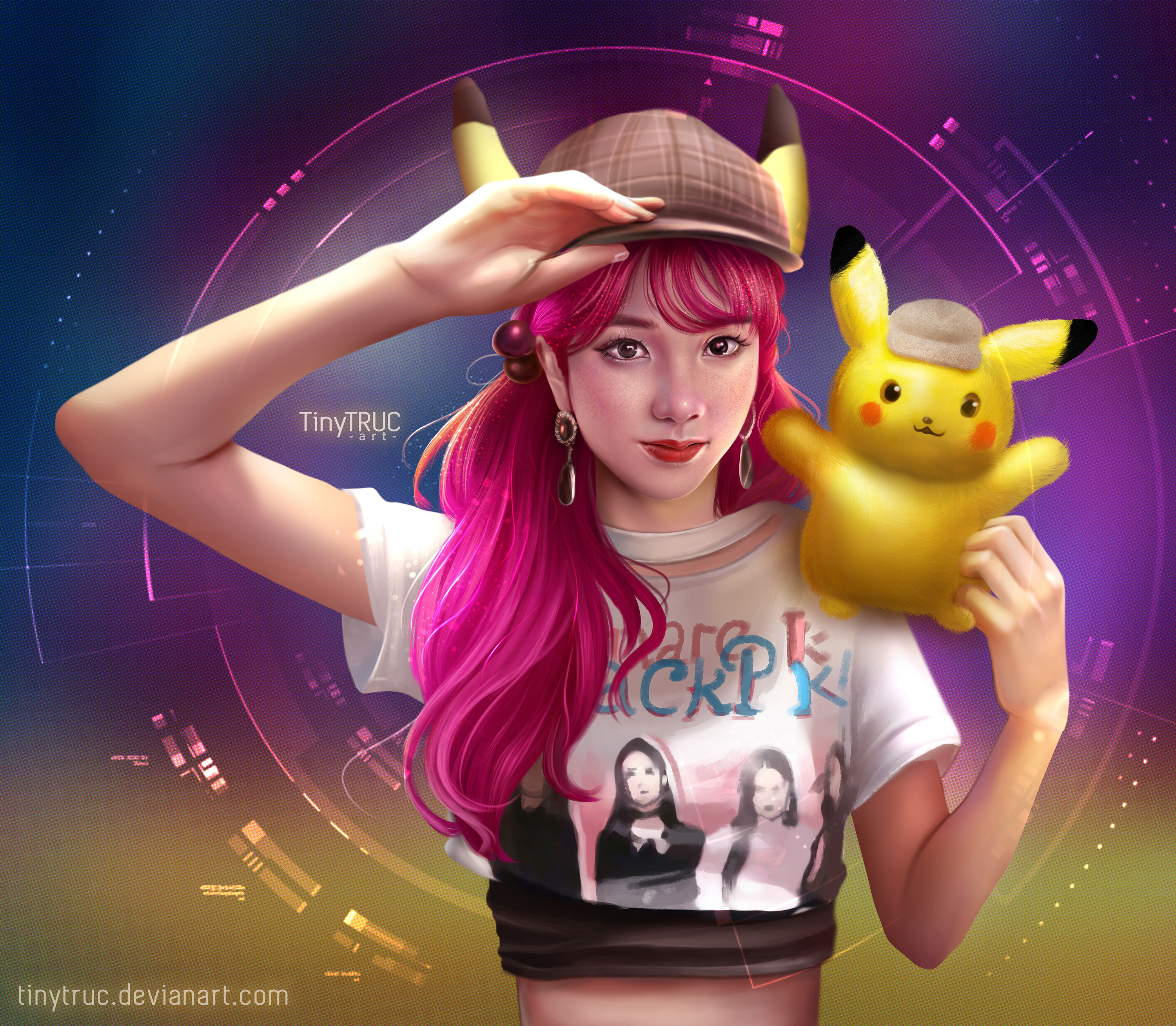 Women T Shirt Digital Art Digital Painting Fan Art Artwork Pink Hair BLACKPiNK 3000x2616