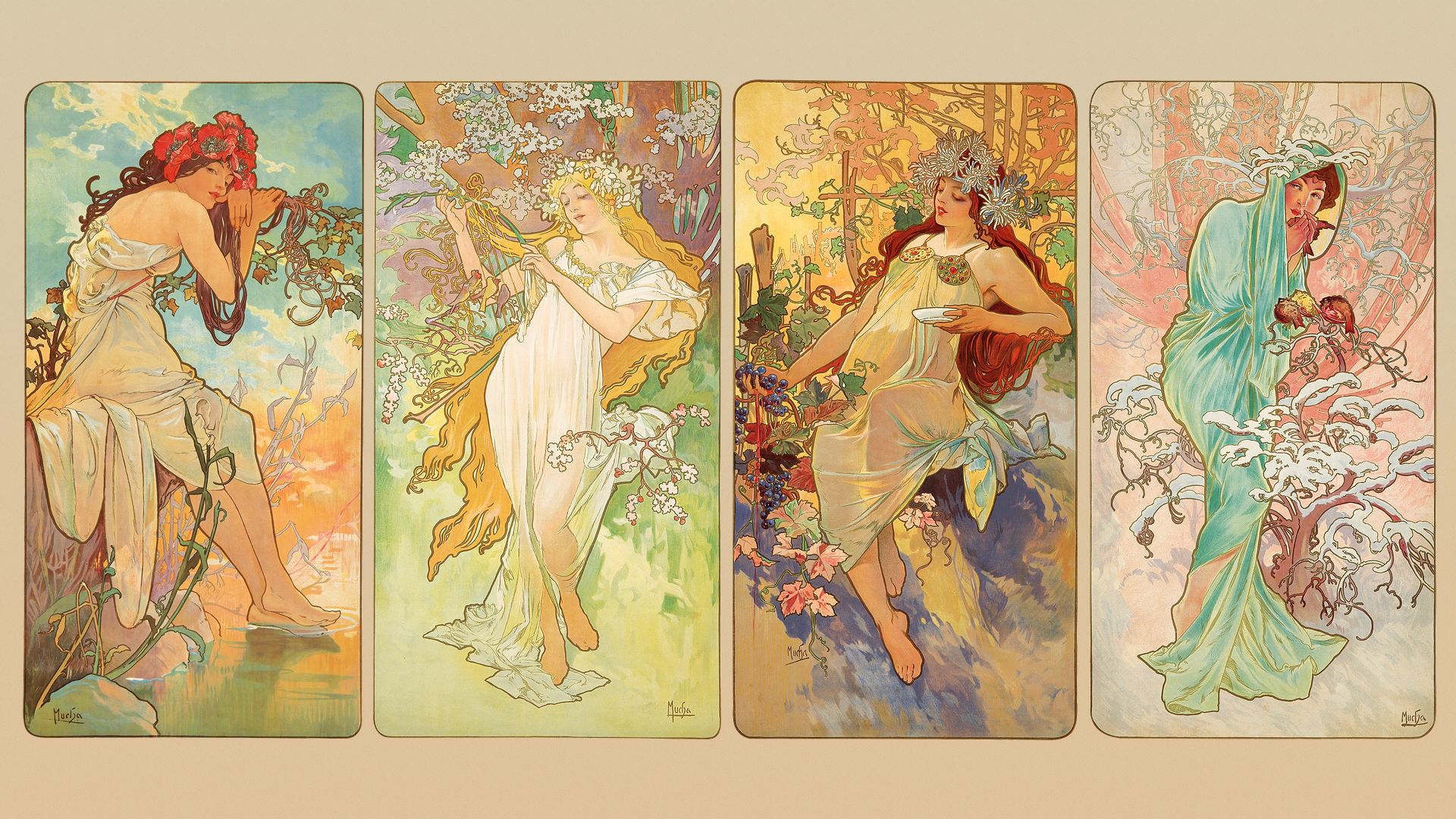 Alphonse Mucha Art Nouveau Illustration Traditional Art 1920x1080