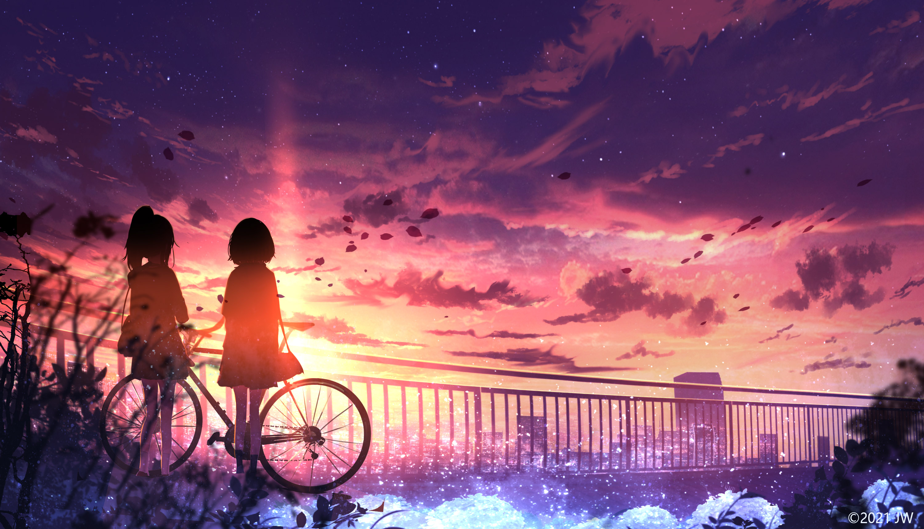 Anime Anime Girls HuashiJW Sky 3000x1718