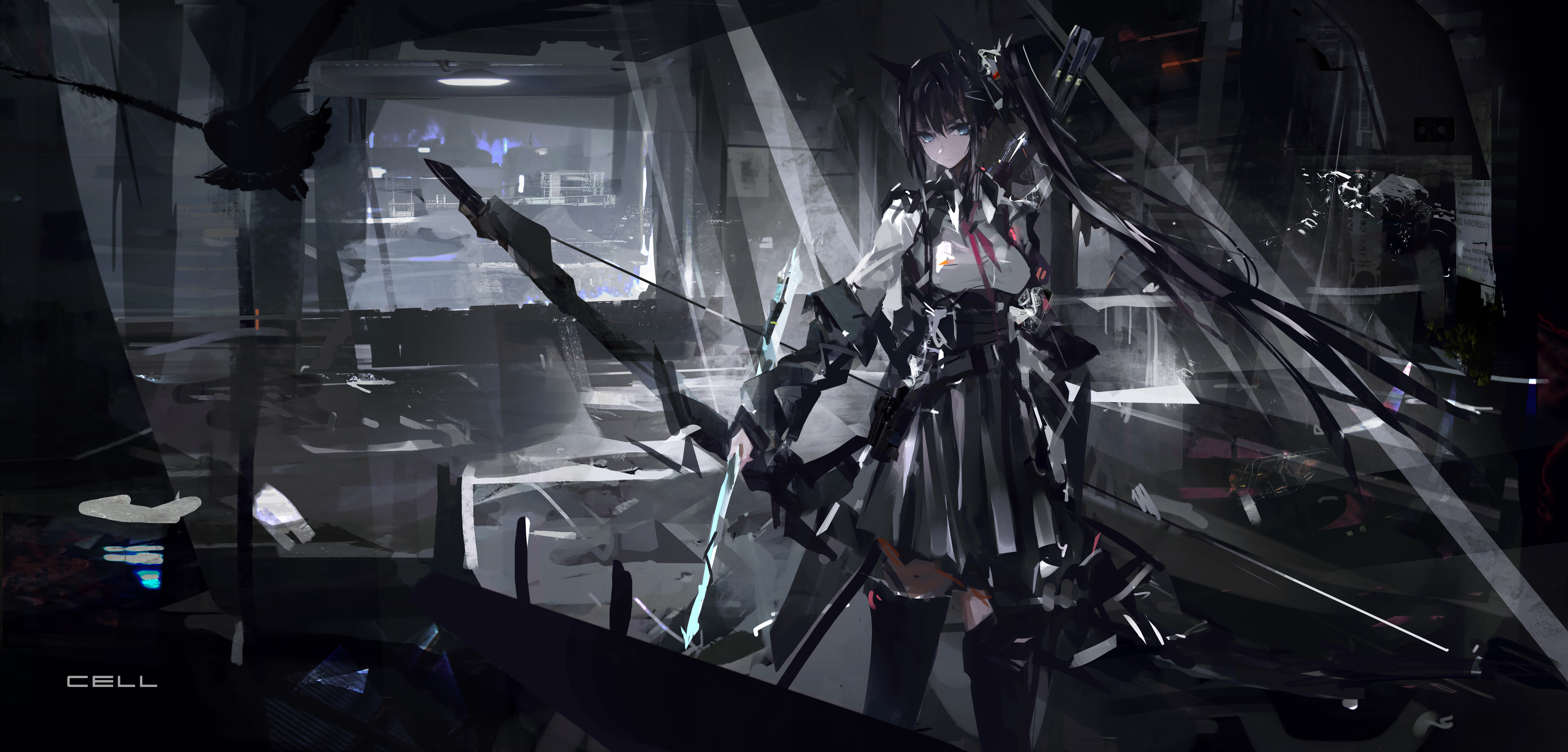 Cell Artist Anime Anime Girls Girl With Weapon Science Fiction 7094x3400