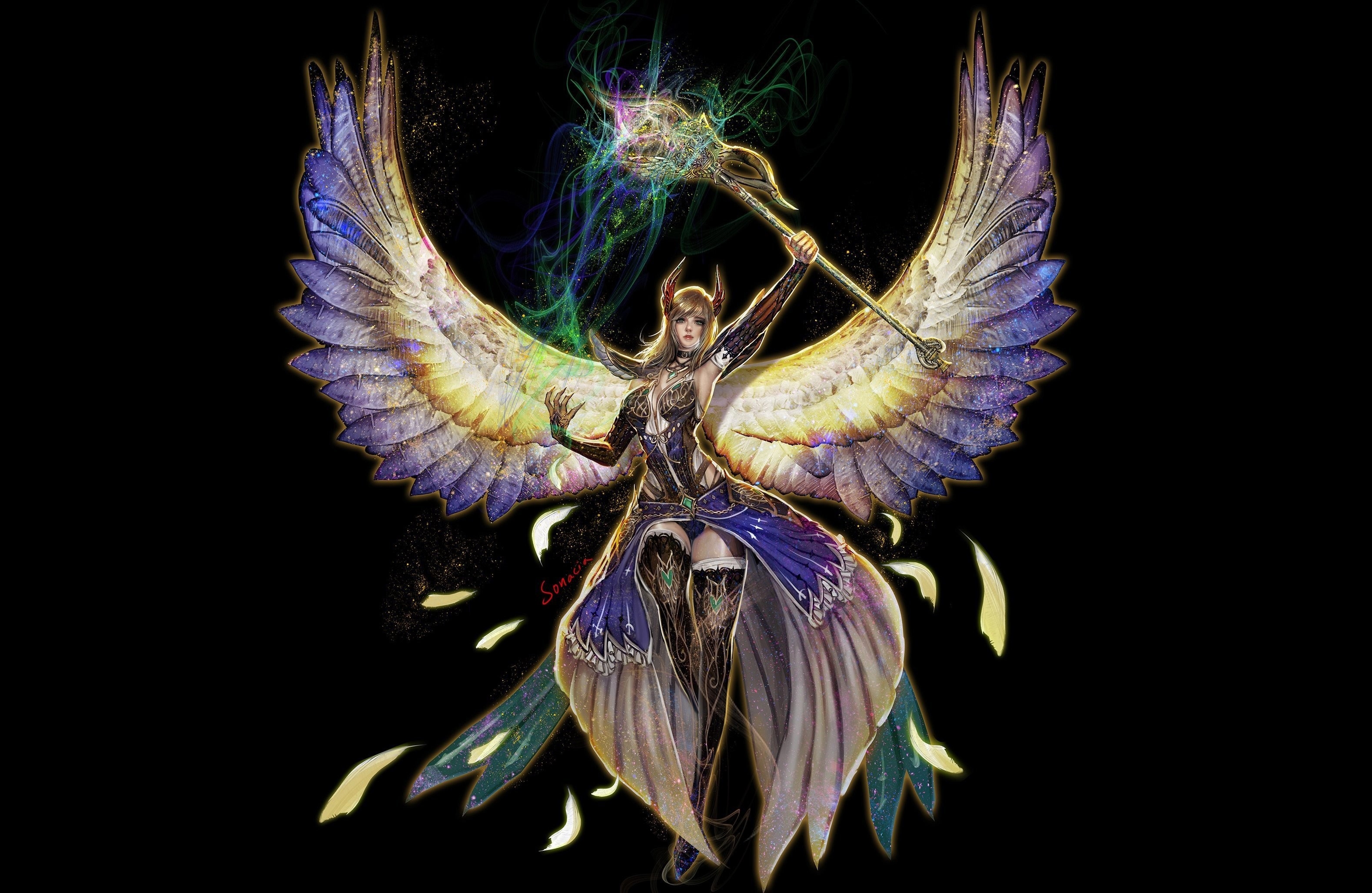 Angel Angel Warrior Magic Staff Wings 3157x2055