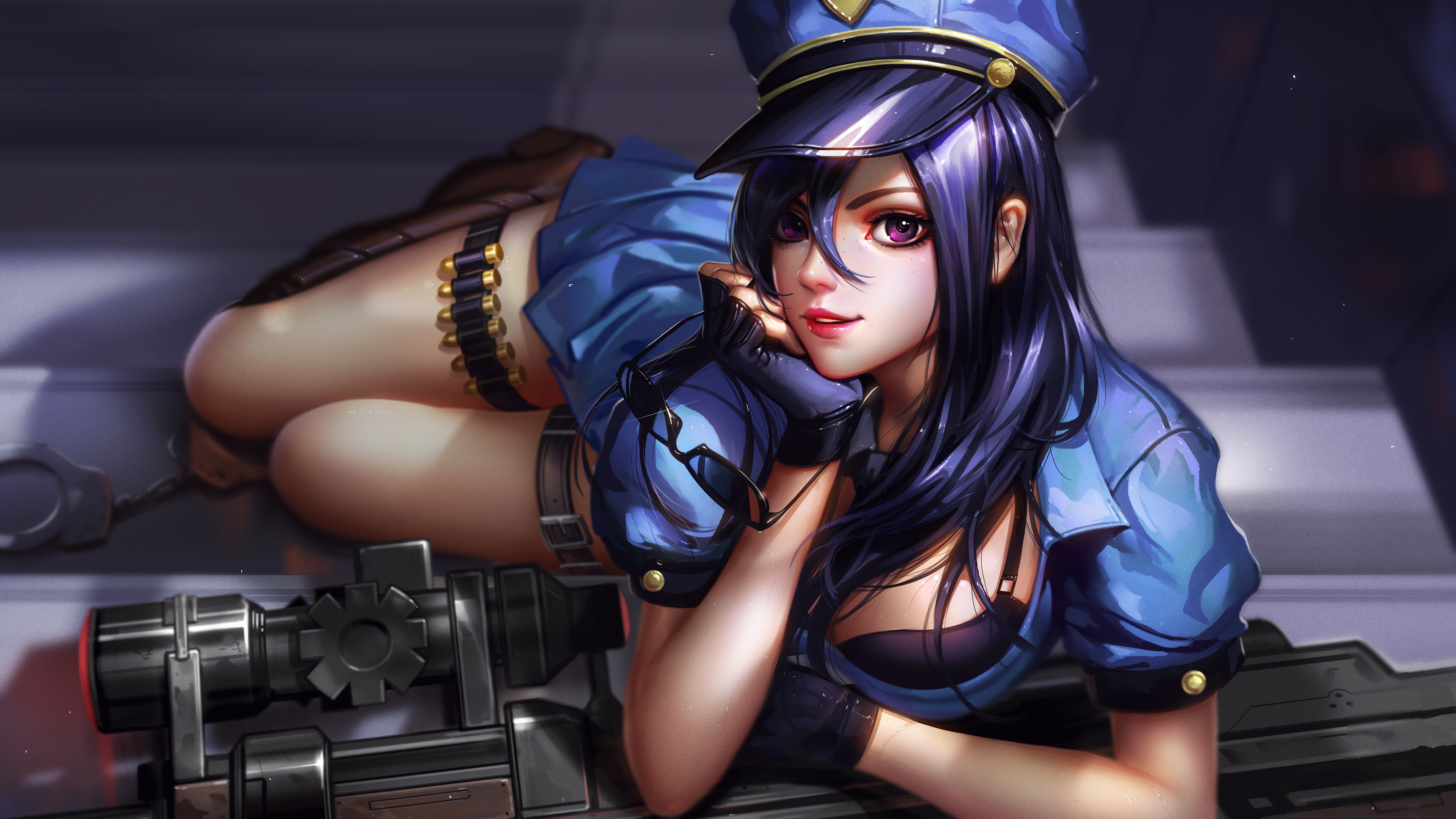League Of Legends Video Games Caitlyn Caitlyn League Of Legends Looking At Viewer Sheriff Girl With  7680x4320