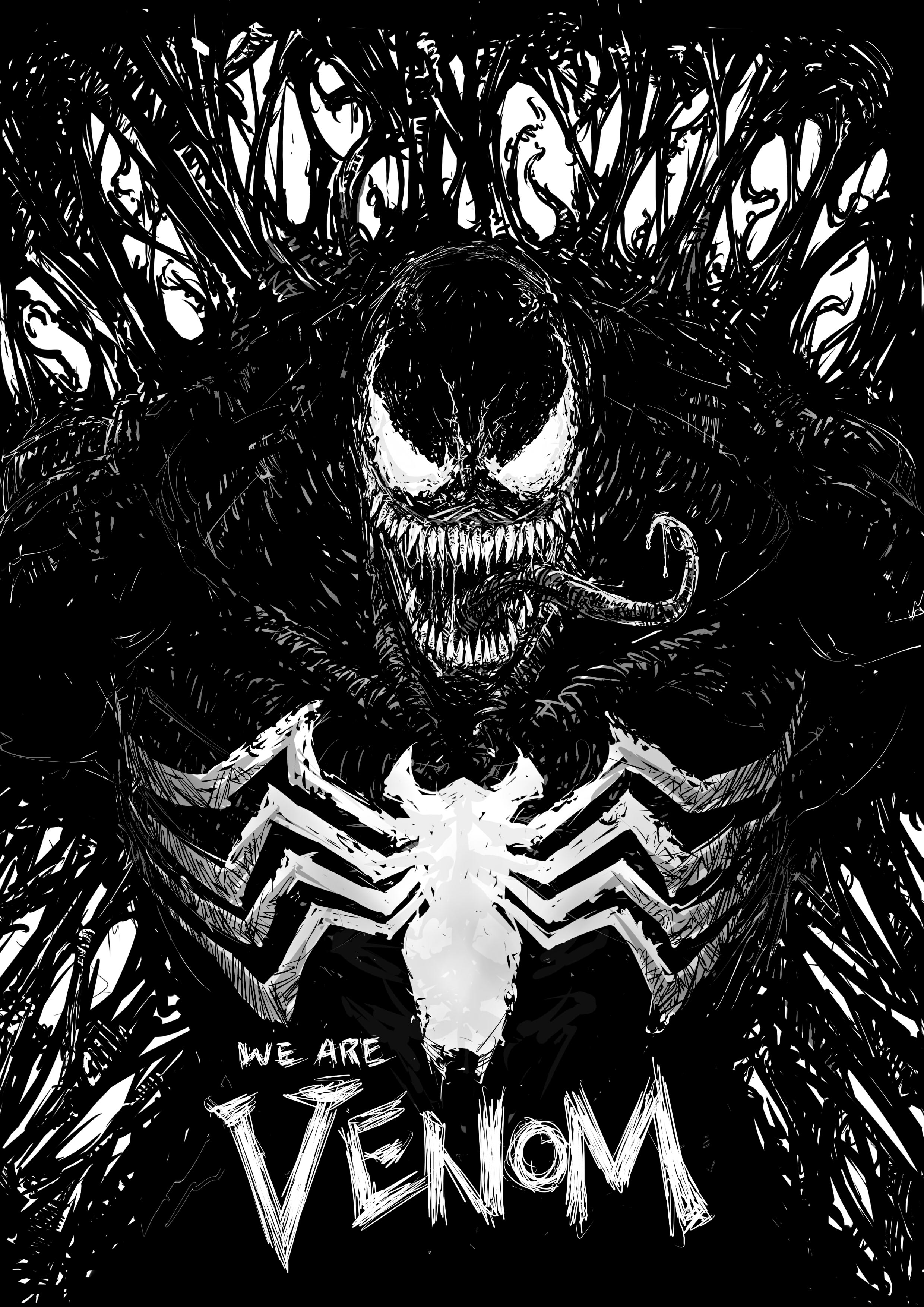Venom Antiheroes Comic Art Monochrome Creature Artwork Marvel Comics 2480x3507