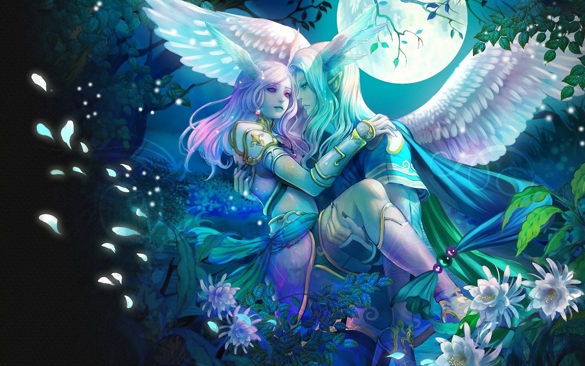 Angel Fantasy Love Moon Perfect World Pink Hair White Hair Wings 1920x1200