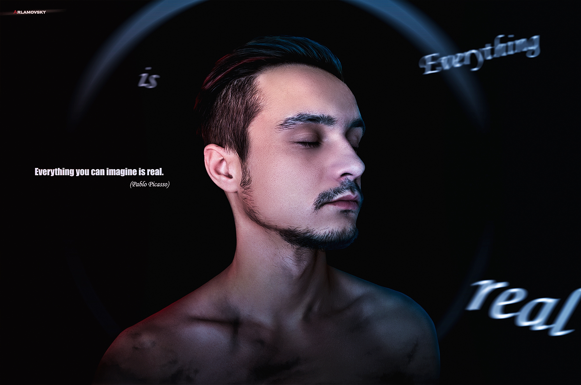 Arlamovsky Simple Photography Black Background Hair Closed Eyes Beard Text Light Effects Mud Men 2000x1325