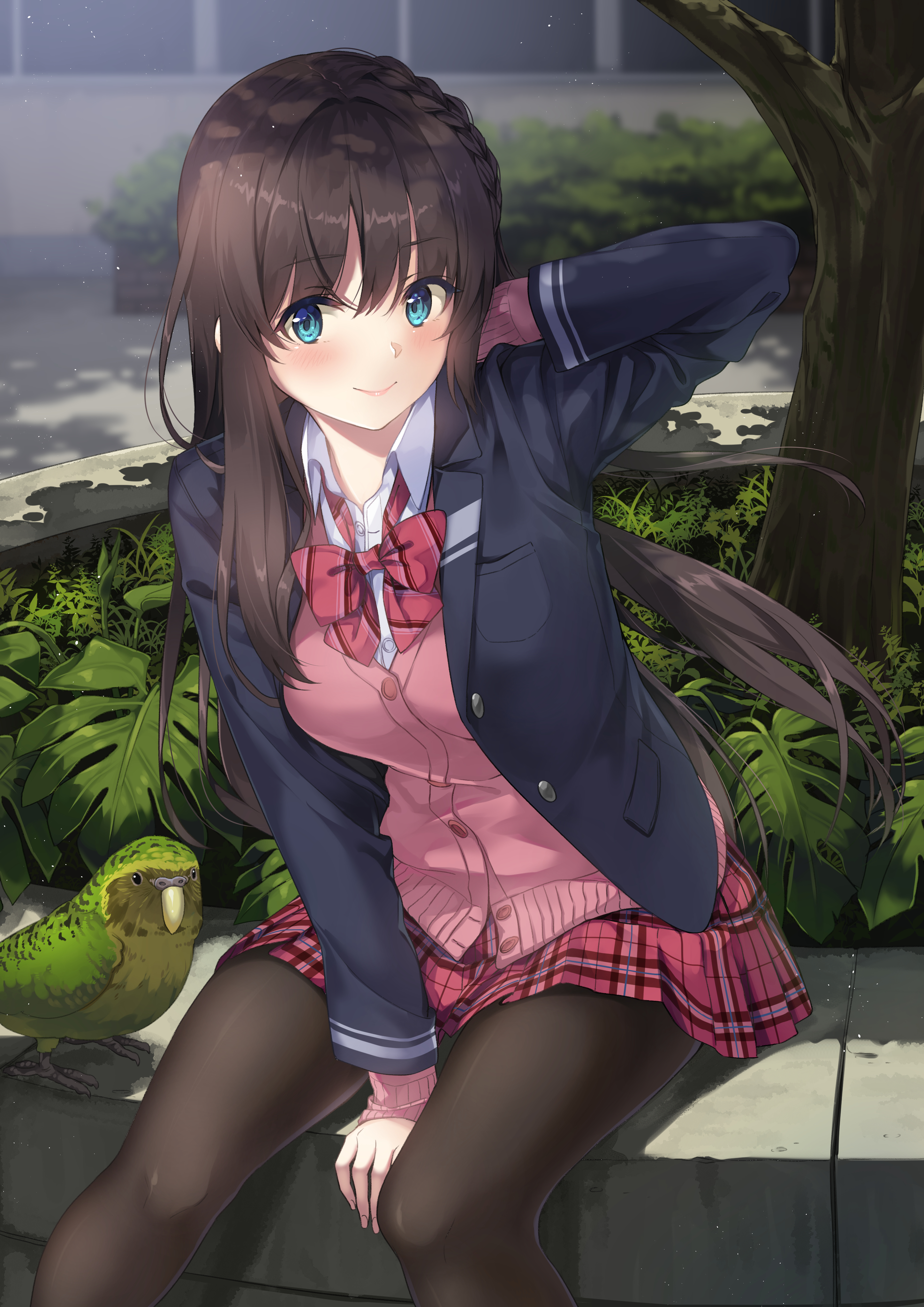 Unasaka Anime Girls Anime School Uniform Brunette Blue Eyes Vertical Smiling 2894x4093