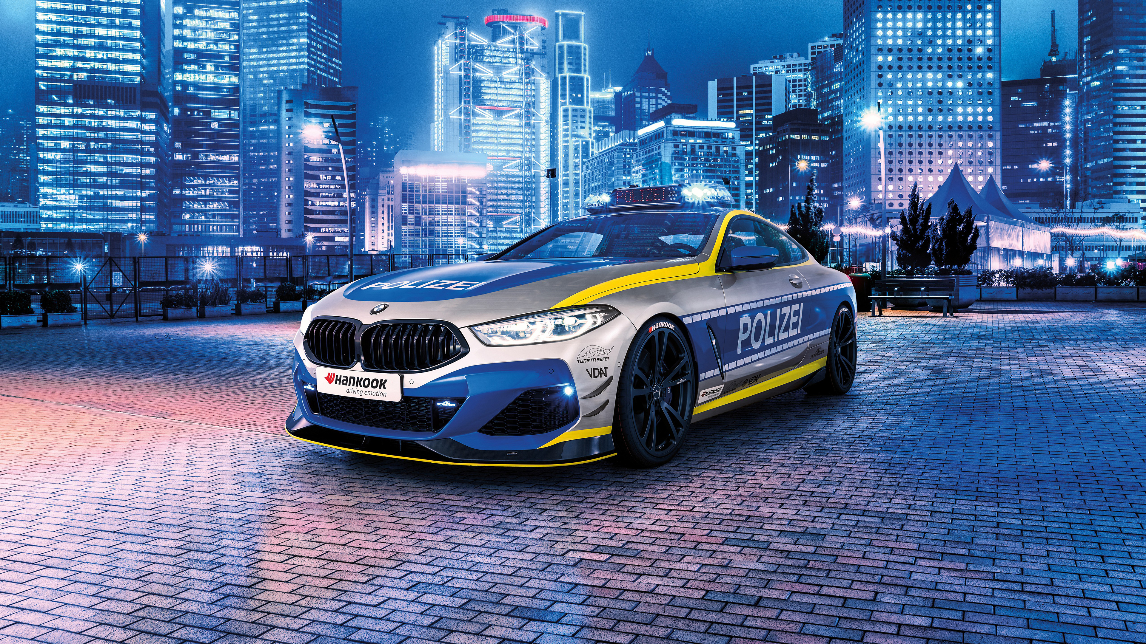 BMW Police Cars Concept Art Car Vehicle City Lights Night Skyscraper AC Schnitzer Park 3840x2160