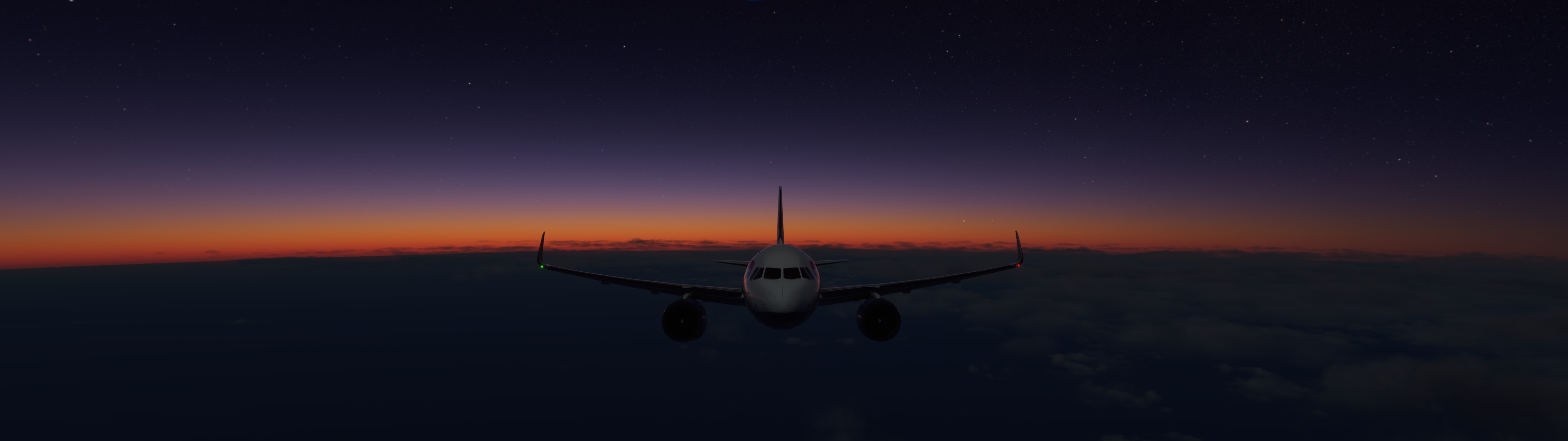 Flight Simulator Flying Sky Clouds Airbus A320 Aircraft Airplane Sunrise British Airways 5120x1440