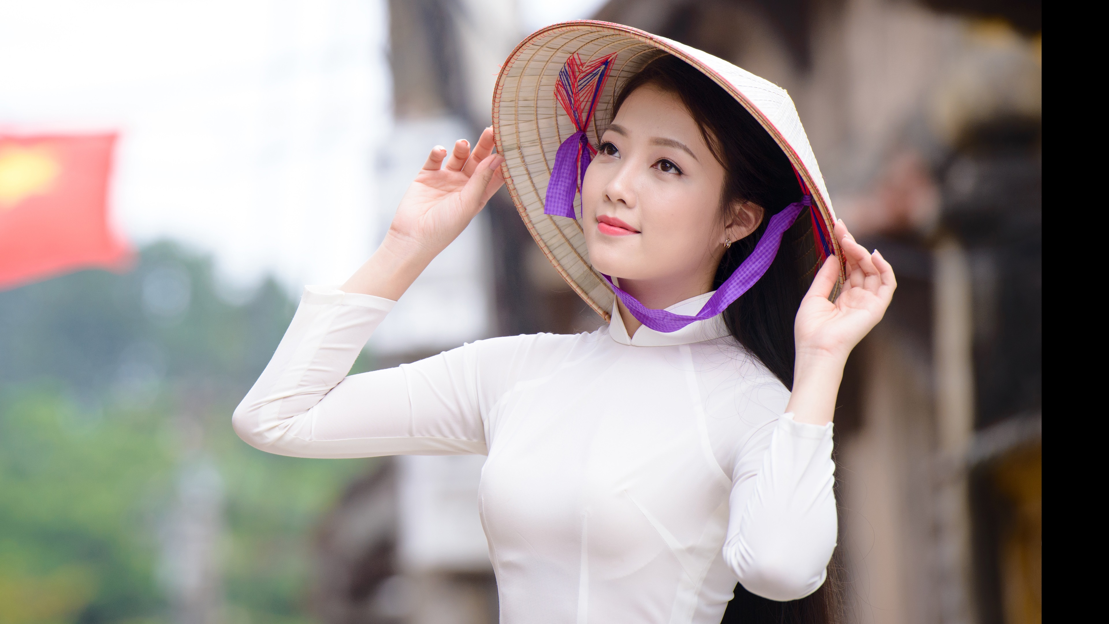 Asian Asian Conical Hat Depth Of Field Girl Model Woman 3840x2160