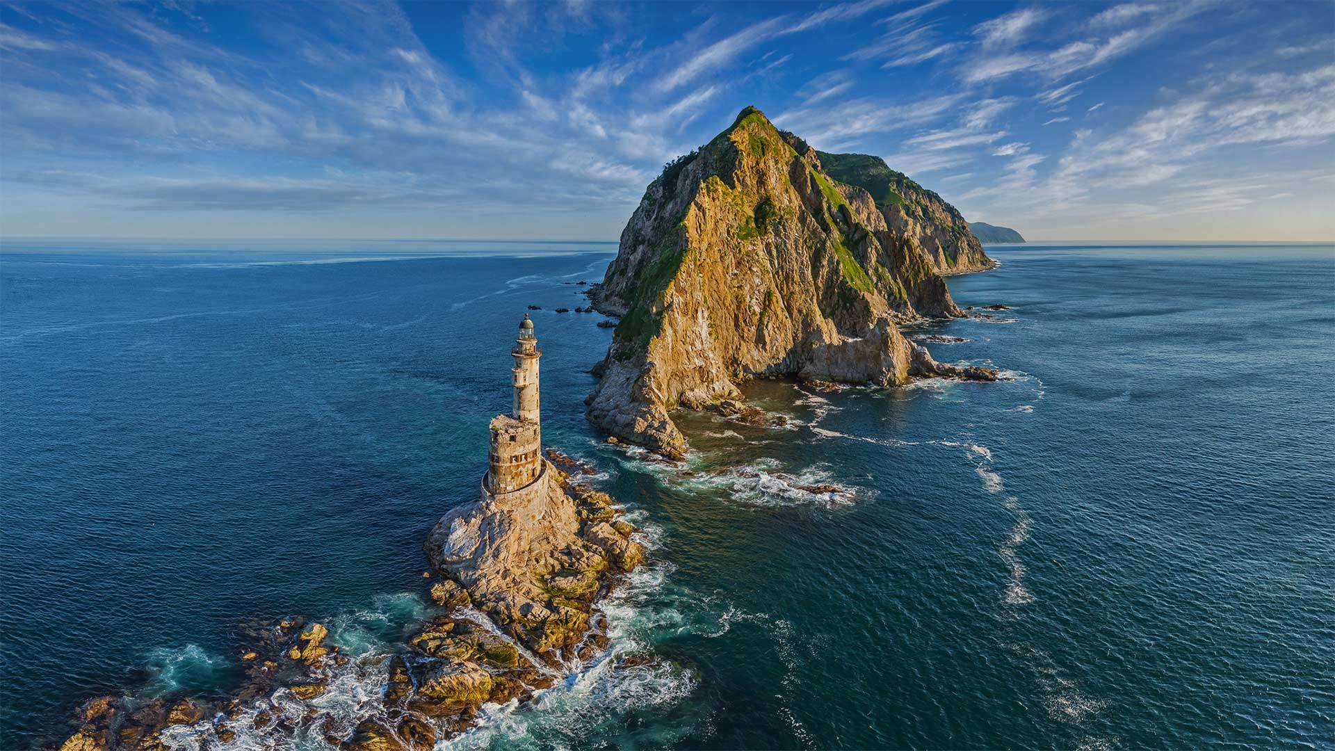 Landscape Nature Sea Island Rocks Lighthouse Sky Russia Bing 1920x1080