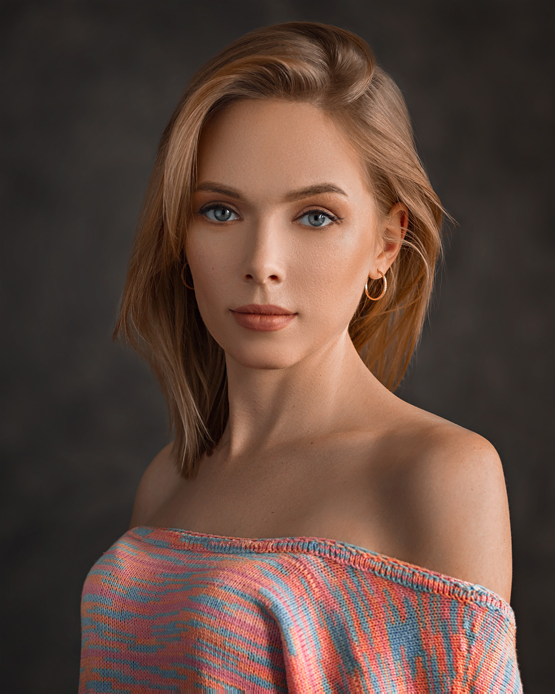 Evgeny Sibiraev Women Model Bare Shoulders Blonde Portrait Blue Eyes 1080x1350