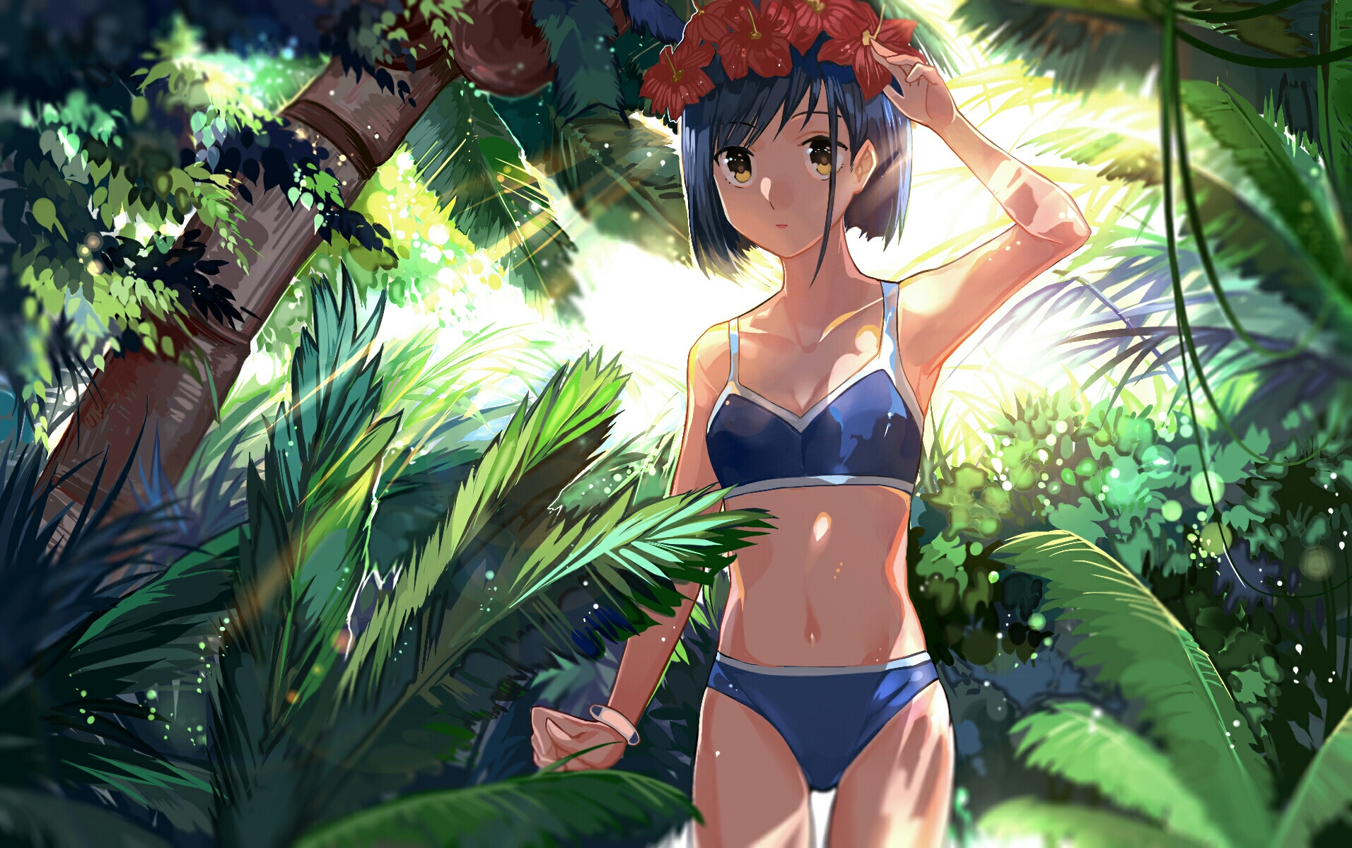 Bikini Blue Hair Girl Ichigo Darling In The Franxx Jungle Short Hair Sunbeam Wreath Yellow Eyes 1912x1200