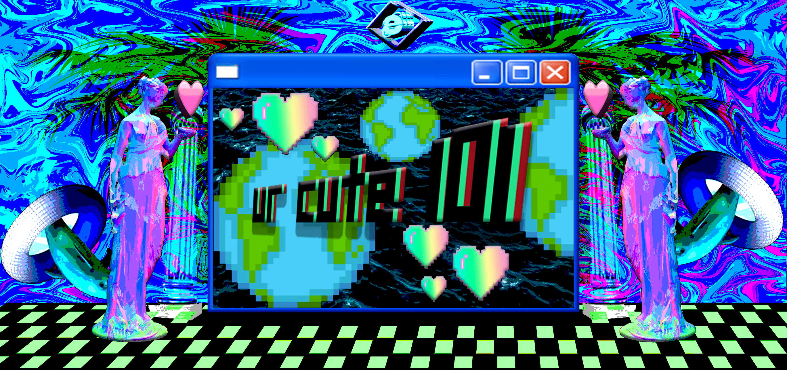 Vaporwave Retrowave Retro Computers 3D Abstract Earth Internet Explorer Trees Colorful 2736x1285