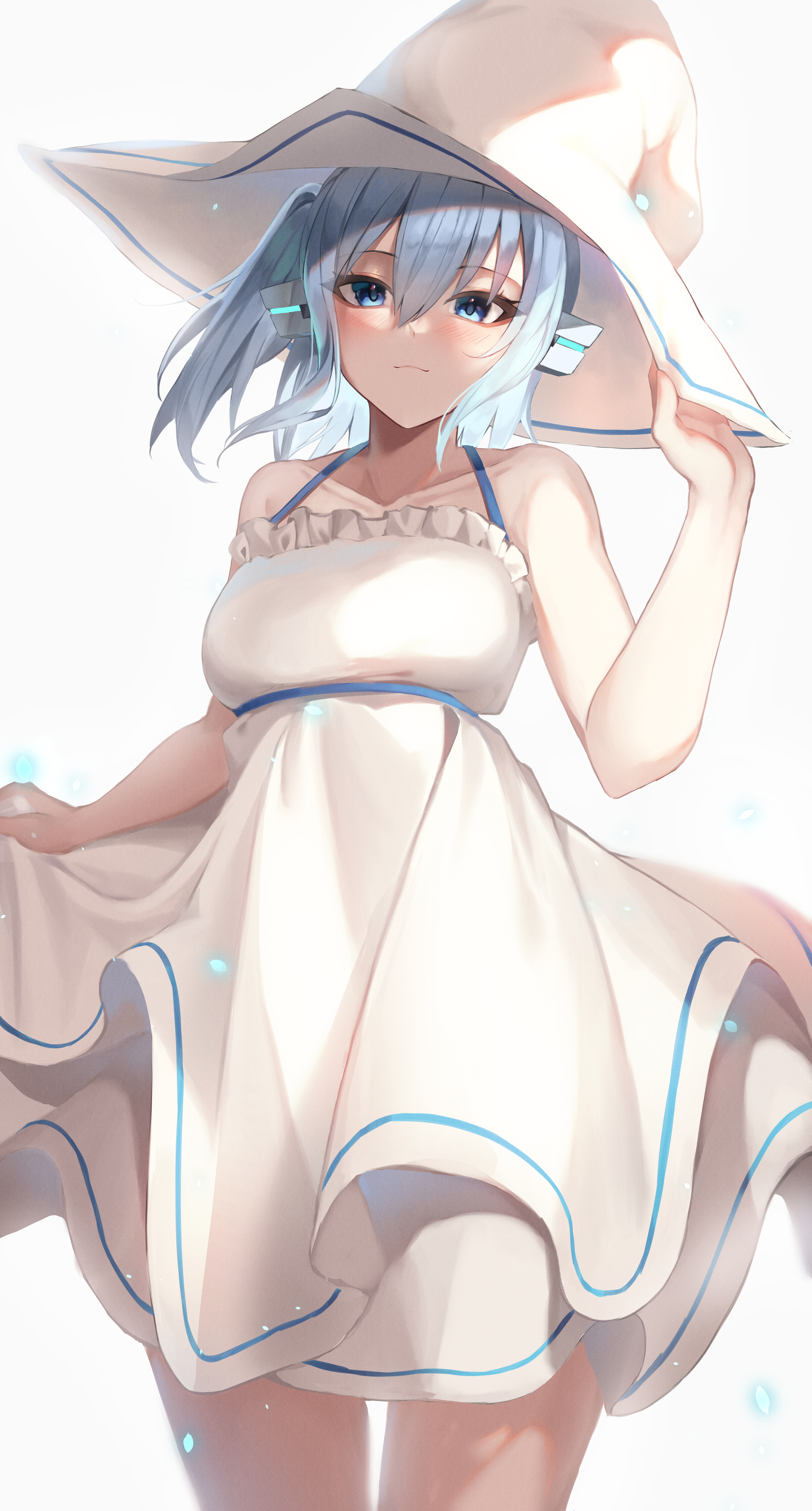 Anime Anime Girls Yanagi Blue Eyes Silver Hair Witch Hat Dress Sun Dress 4300x8000