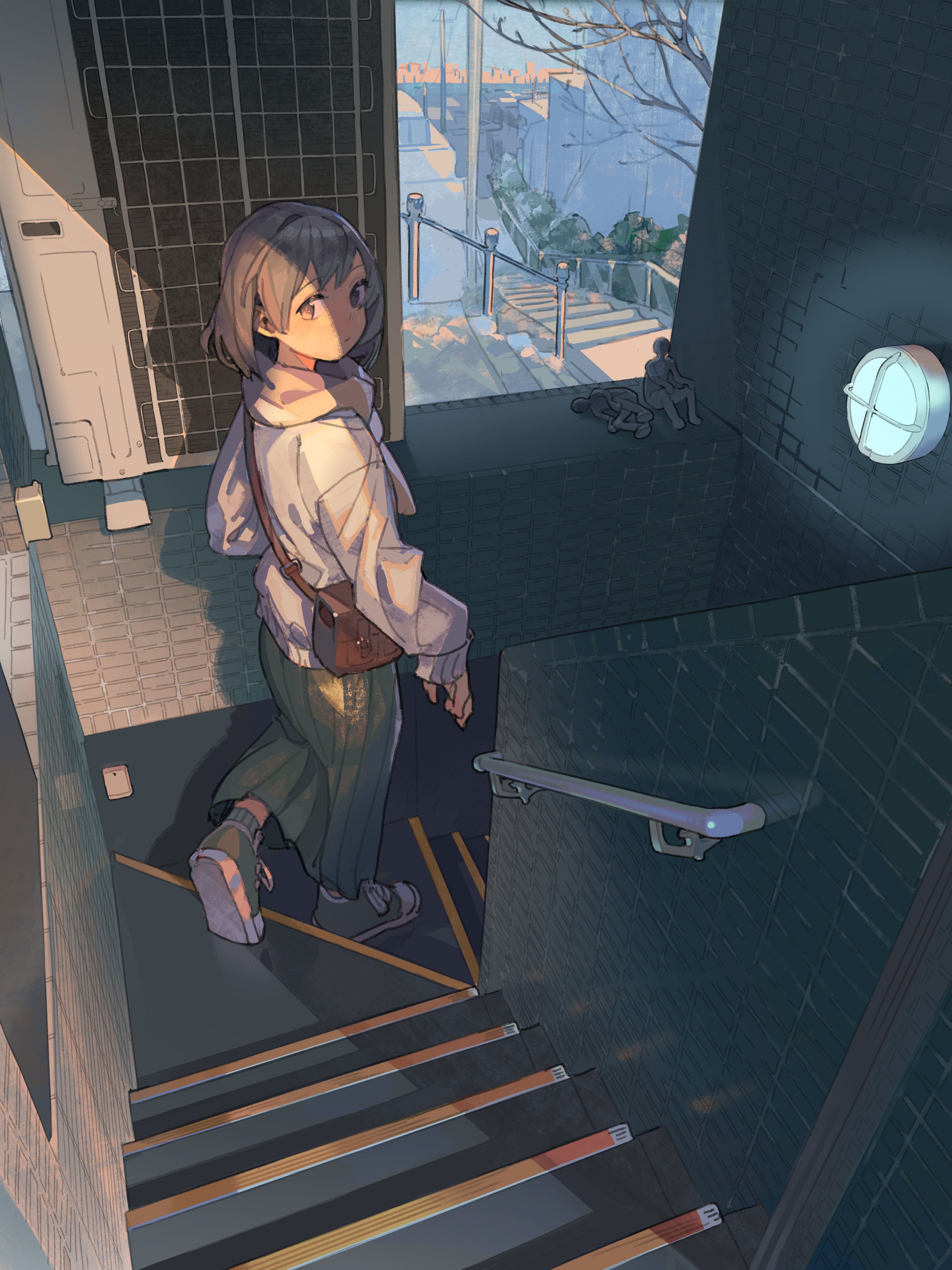 Anime Anime Girls Digital Art Artwork 2D Portrait Display Vertical Looking At Viewer Stairs Indoors  3024x4032
