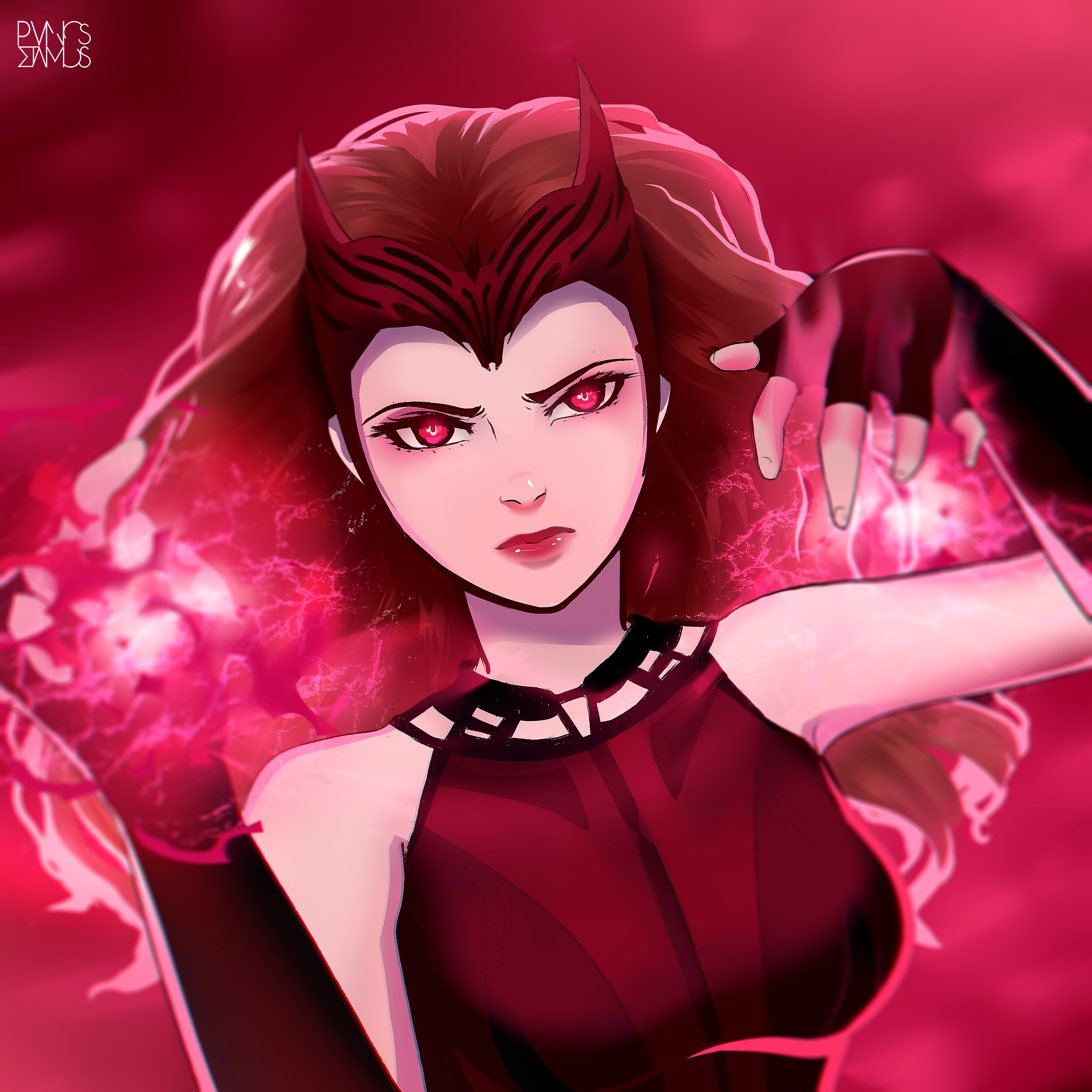 Wanda Maximoff Scarlet Witch Marvel Cinematic Universe Marvel Girl Avenger Pink Digital Art Artwork  4000x4000