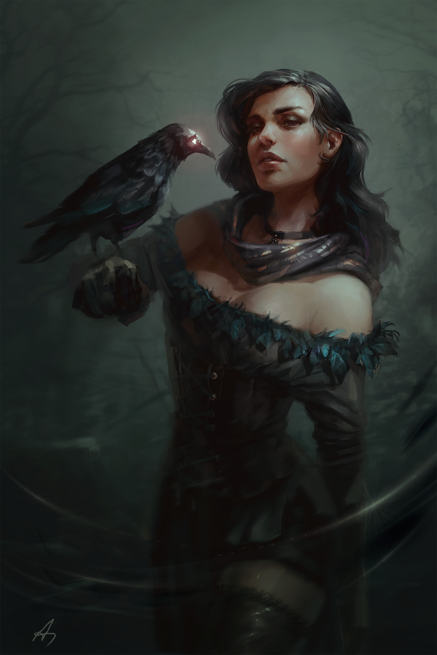 Fan Art The Witcher Video Game Art Long Hair Artwork Crow Violet Eyes Dark Hair Yennefer The Witcher 1500x2250