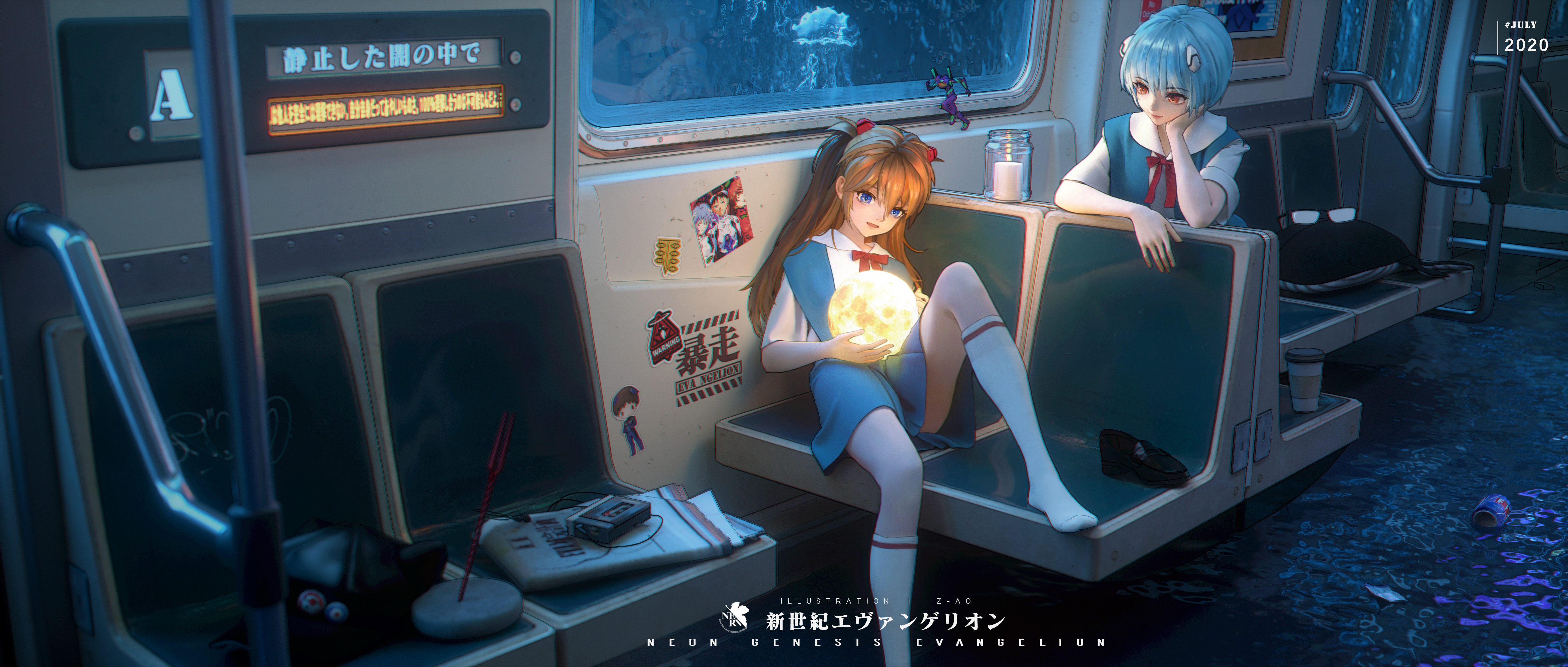 Anime Anime Girls Z AO Neon Genesis Evangelion Asuka Langley Soryu Ayanami Rei 4700x2000