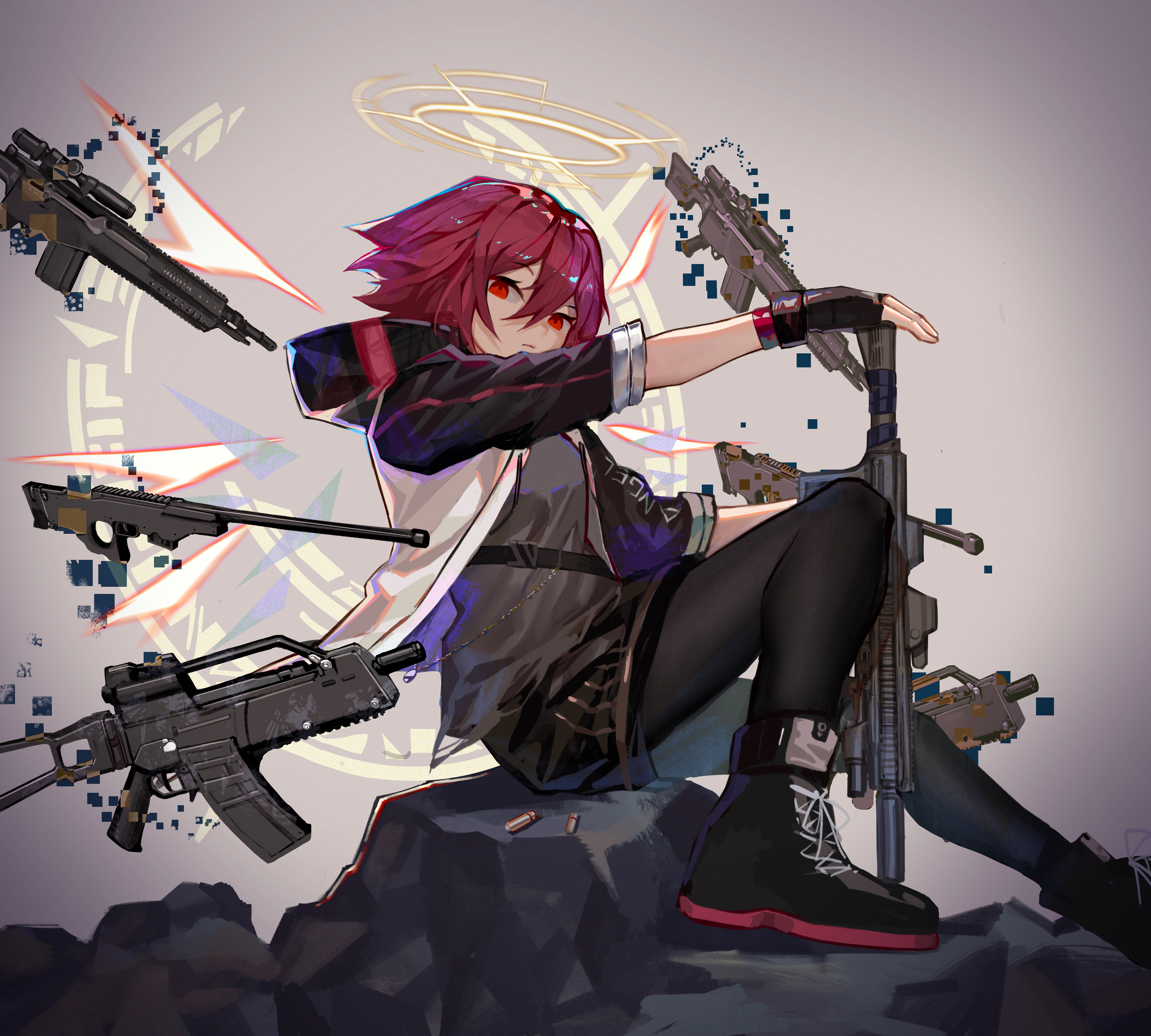 Clay Artist Anime Girls Arknights Exusiai Arknights Redhead Red Eyes Weapon 4951x4455