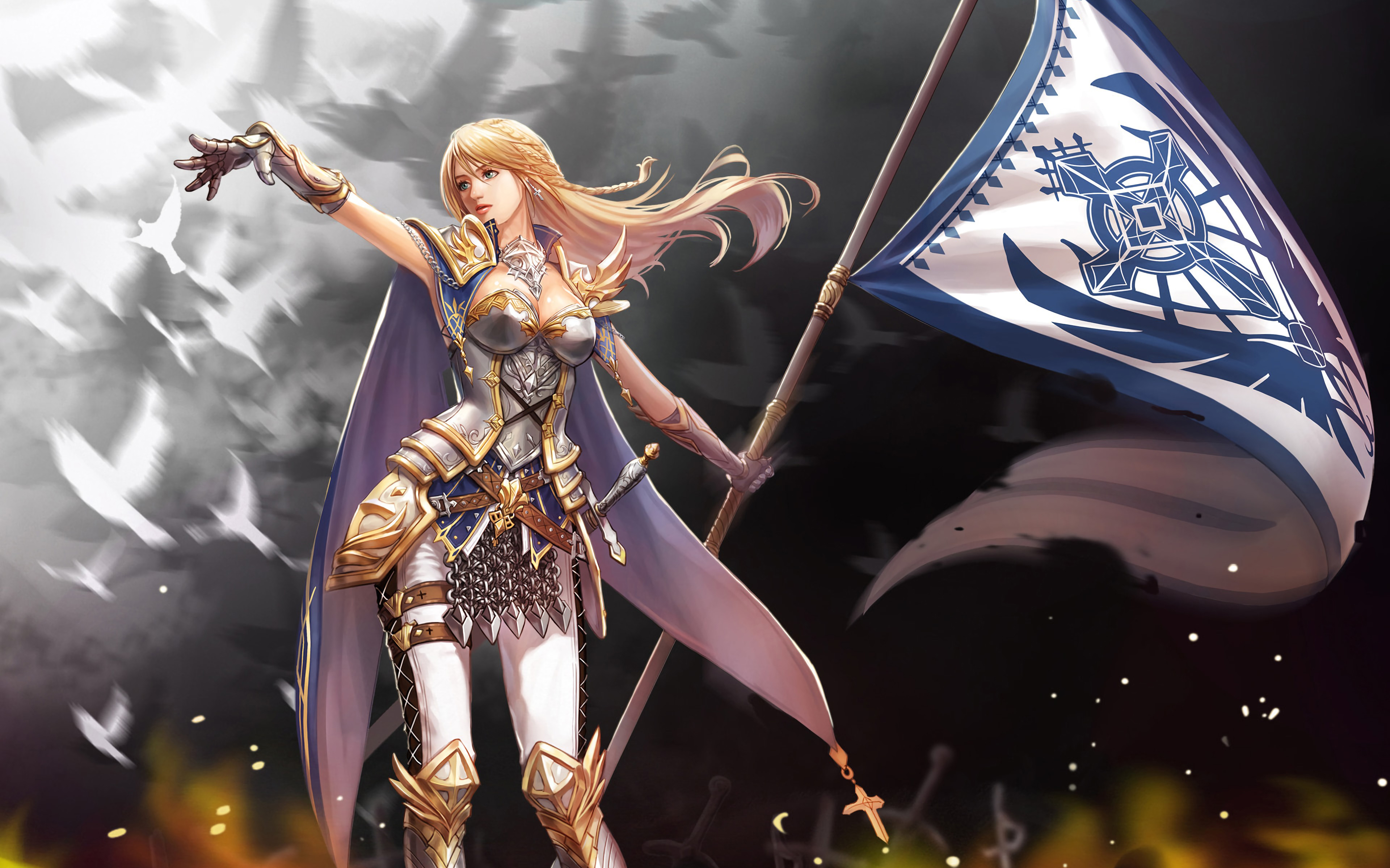 Armor Banner Blonde Joan Of Arc Woman Warrior 3840x2400