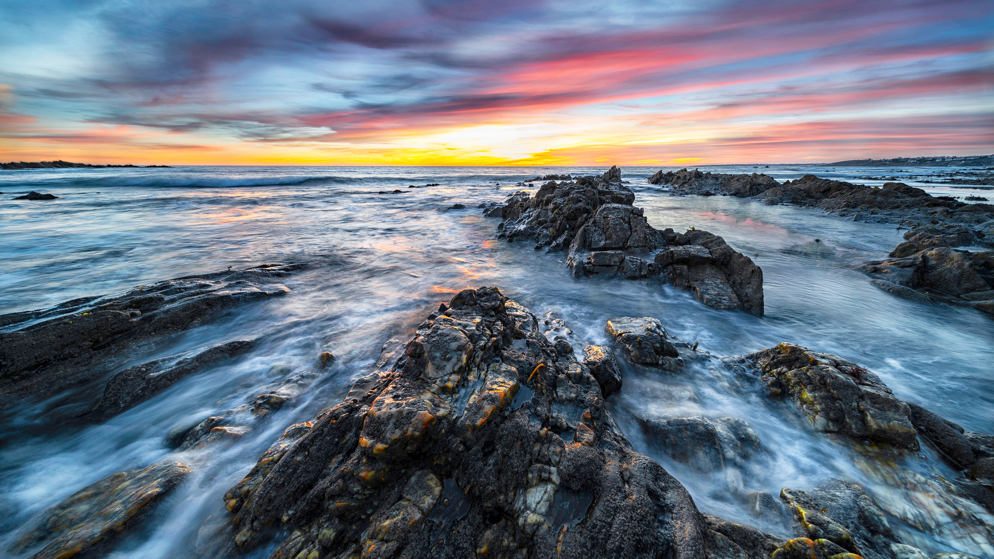 Dawn Horizon Nature Ocean Rock Sky Sunset 3840x2160