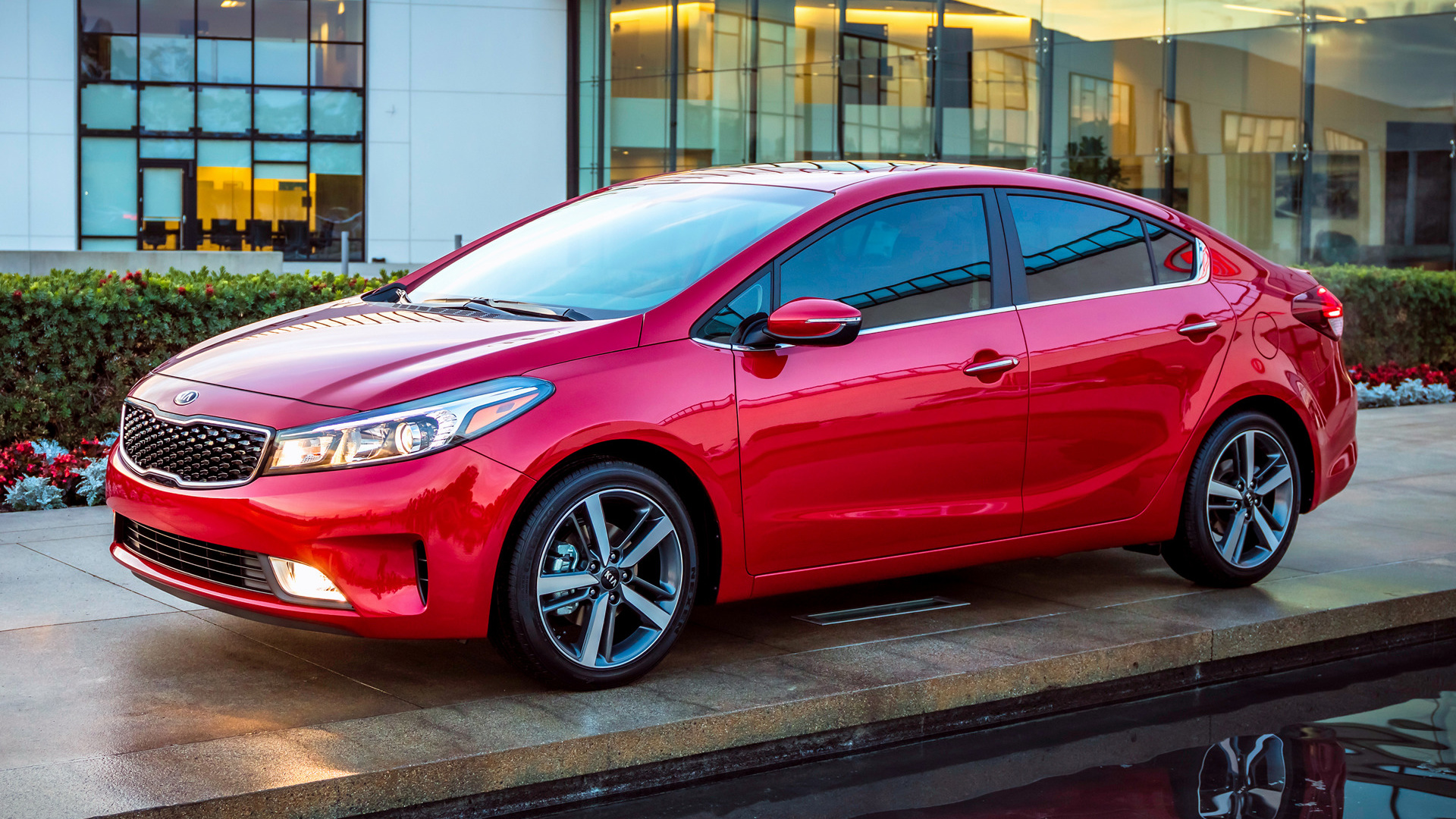 Car Compact Car Kia Forte Red Car Sedan 1920x1080