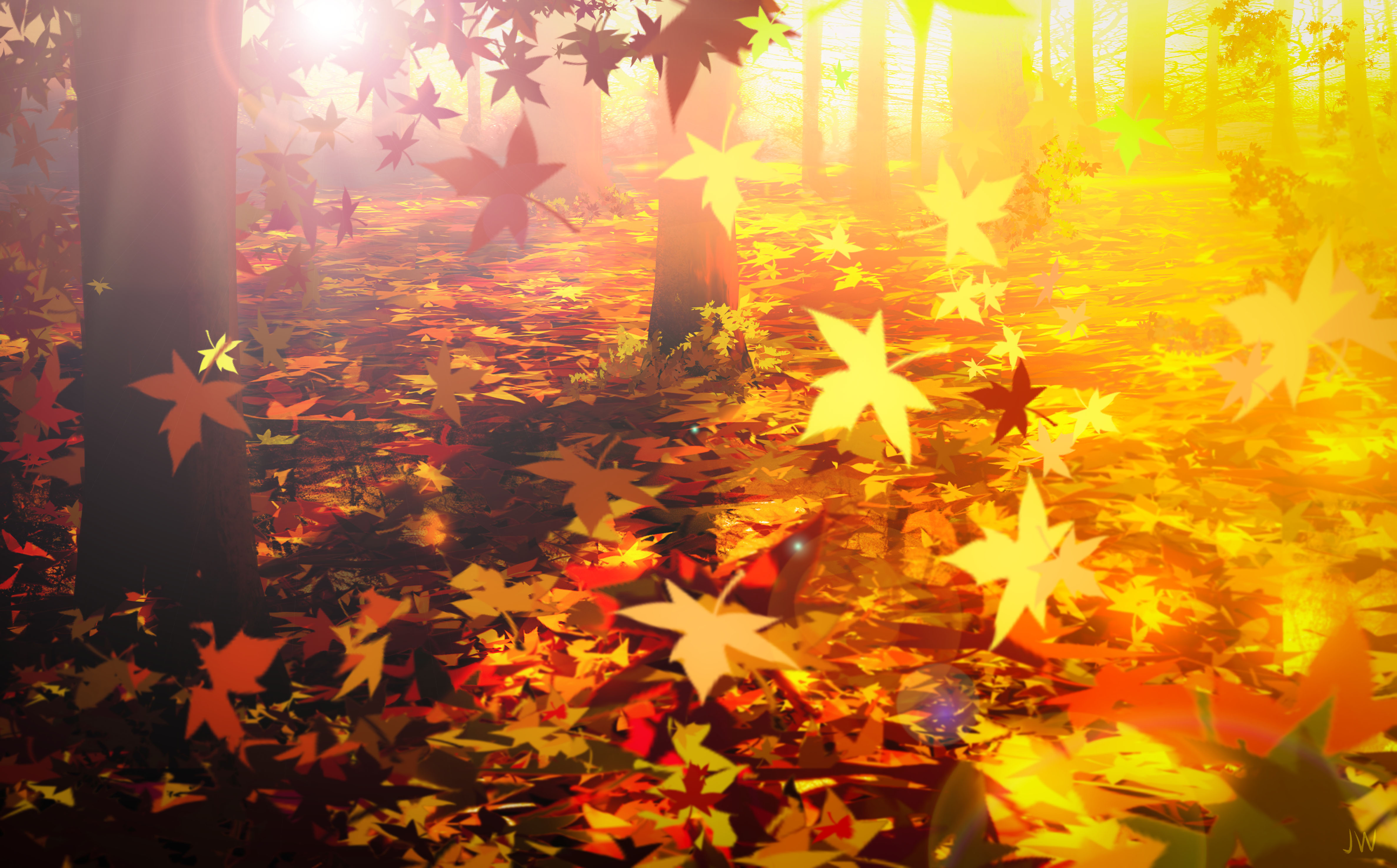 Anime Leaves Fallen Leaves Fall Nature 4748x2951