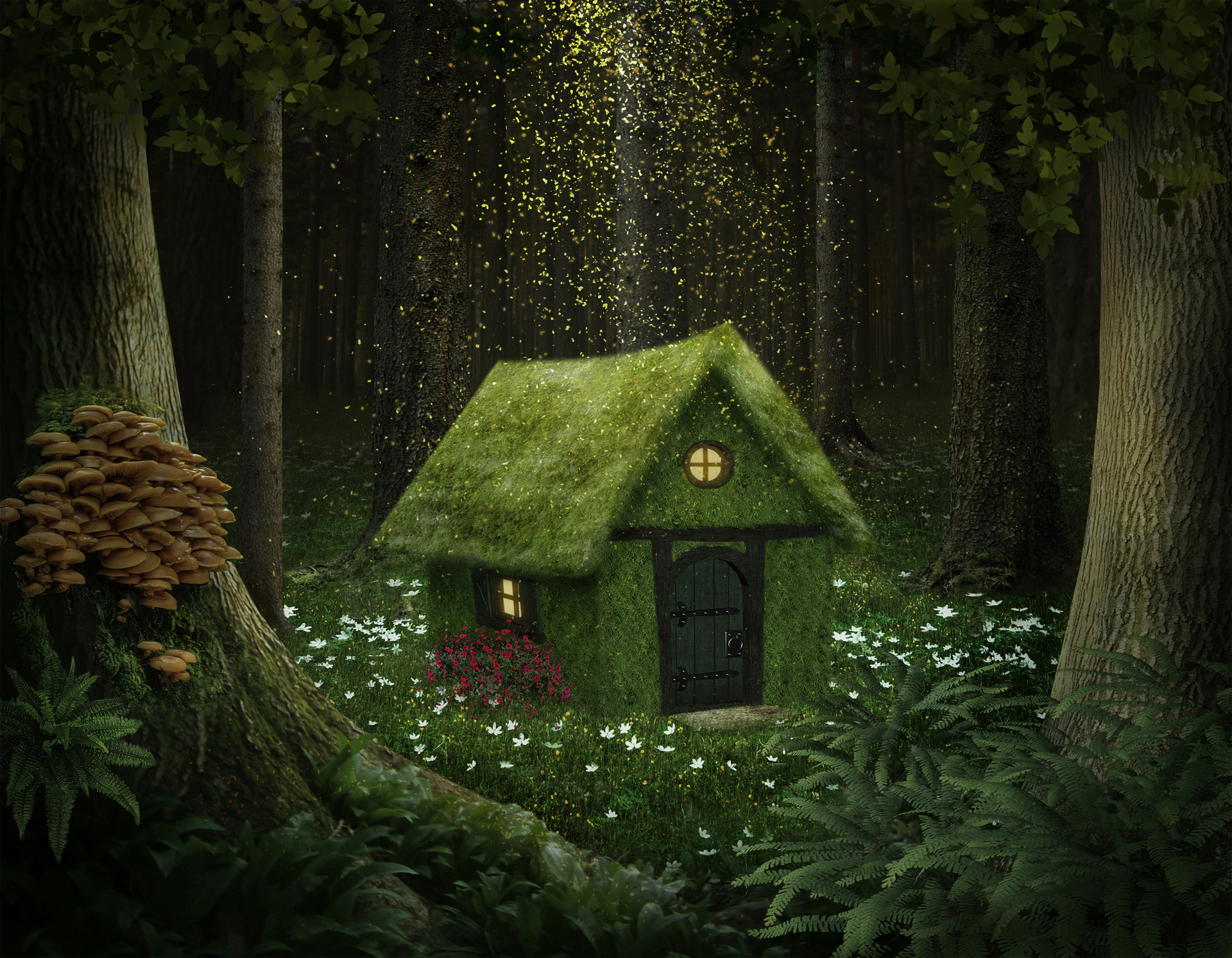 Artistic Fantasy Flower Forest Green House Mushroom 1920x1493