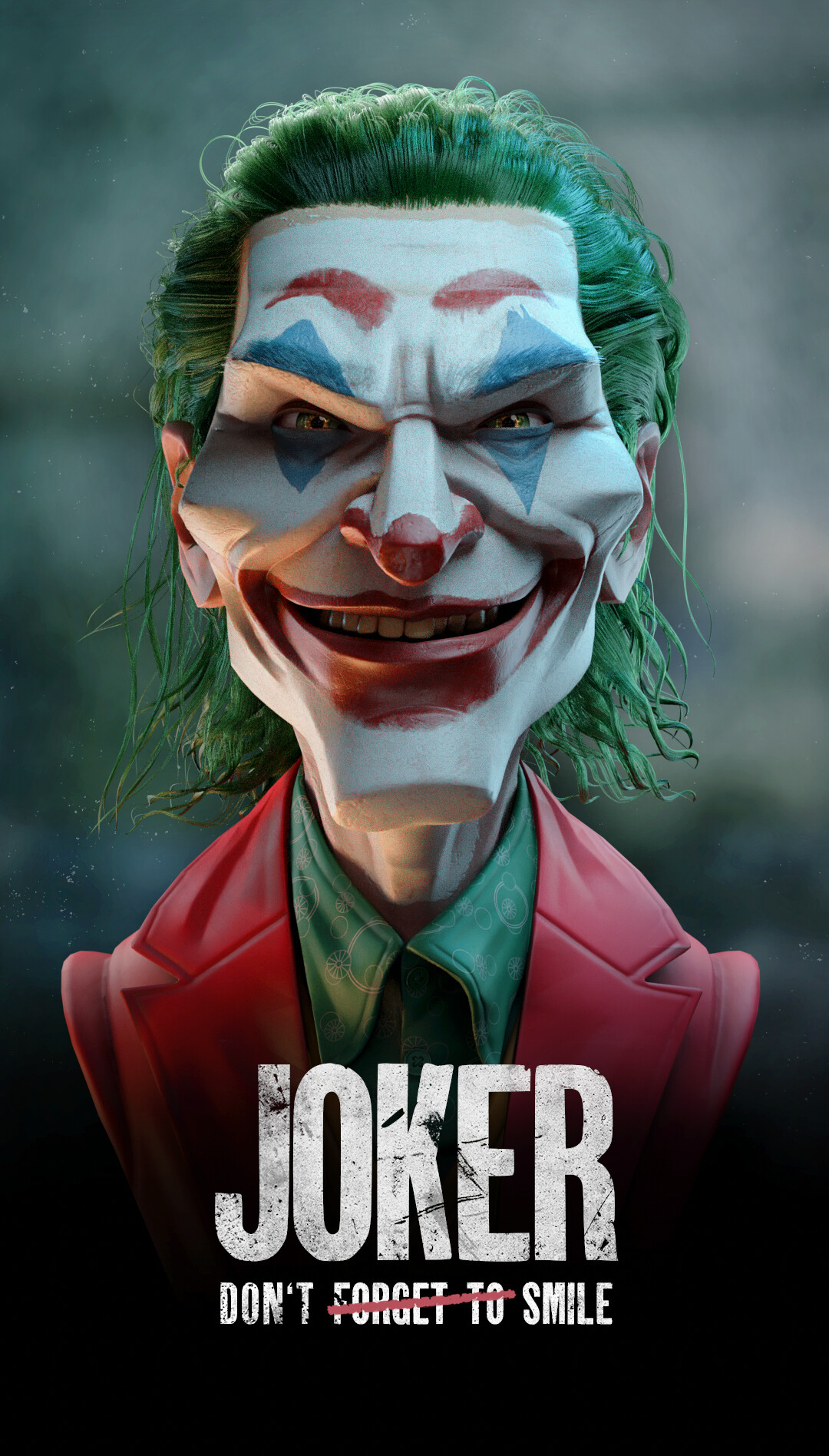 Joker 2019 Movie Joker Smile Digital Art Poster Humor Green Hair Face Makeup Arthur Fleck 1080x1896