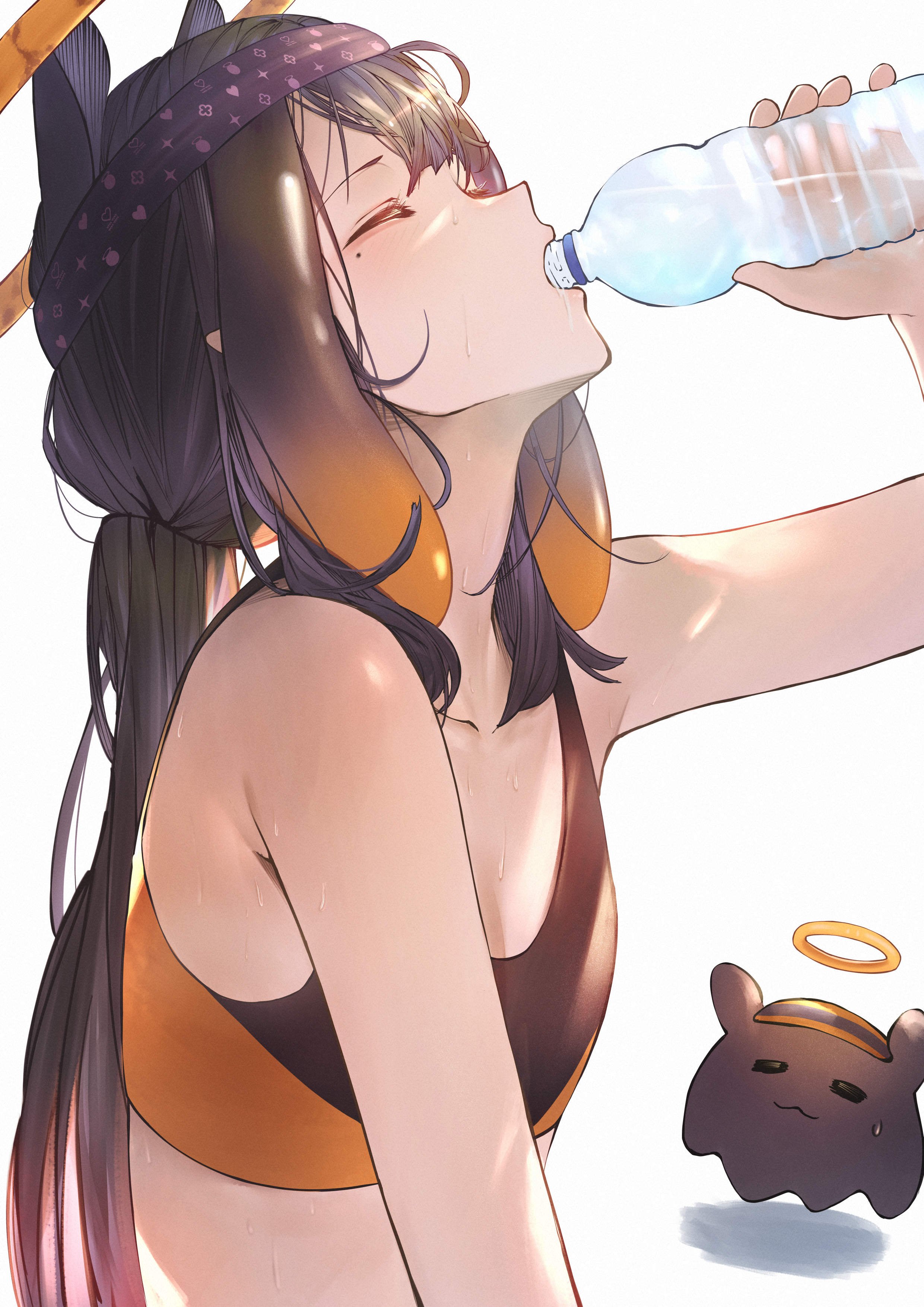 Portrait Digital Art Hololive Anime Anime Girls Ninomae Inanis Water Bottle Sweat Betabeet 2481x3508