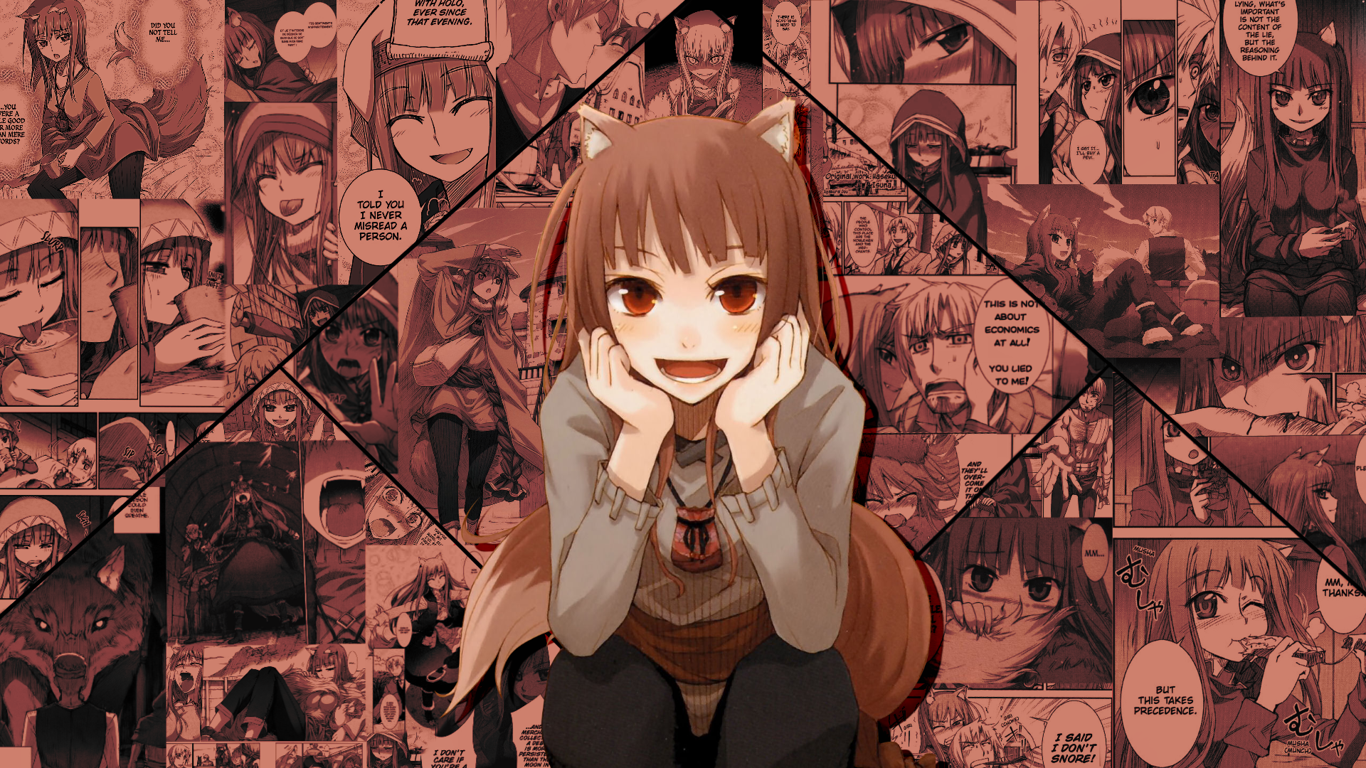 Spice And Wolf Holo Spice And Wolf Lawrence Kraft Anime Girls Anime Manga Brunette Red Eyes Wolf Gir 1920x1080