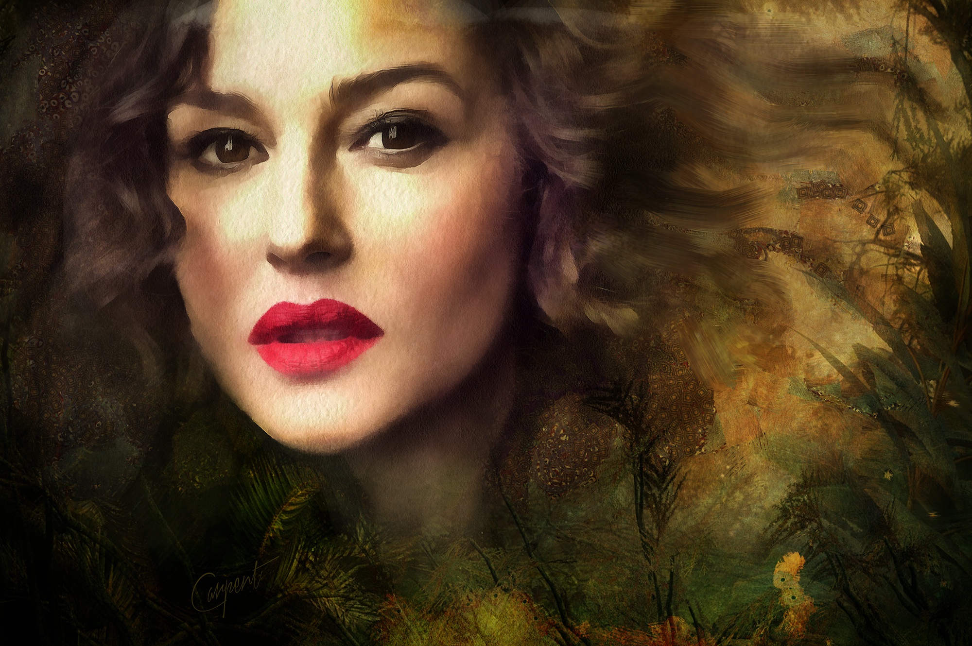 Actress Brunette Face Italian Lipstick Monica Bellucci Painting 2000x1330