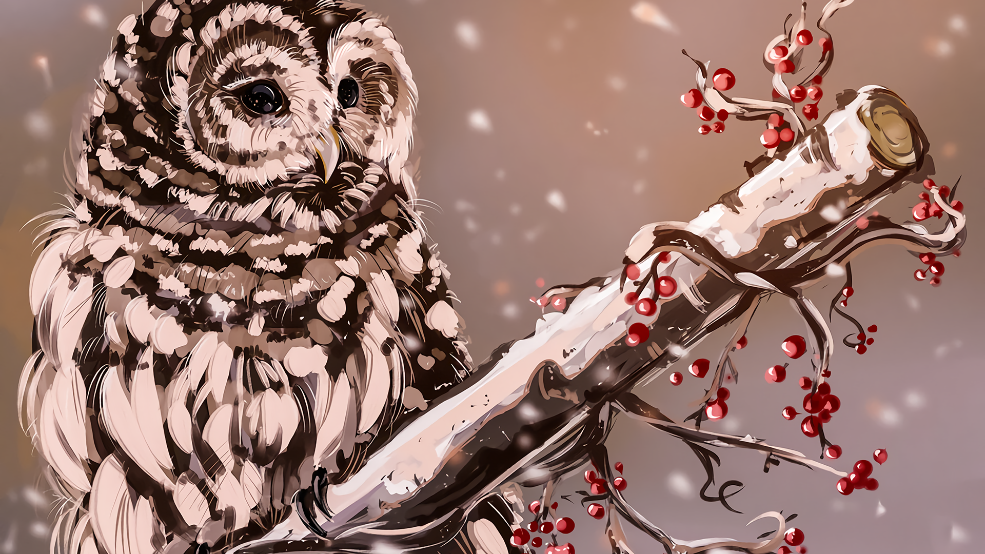 Animal Artistic Feather Owl 1920x1080