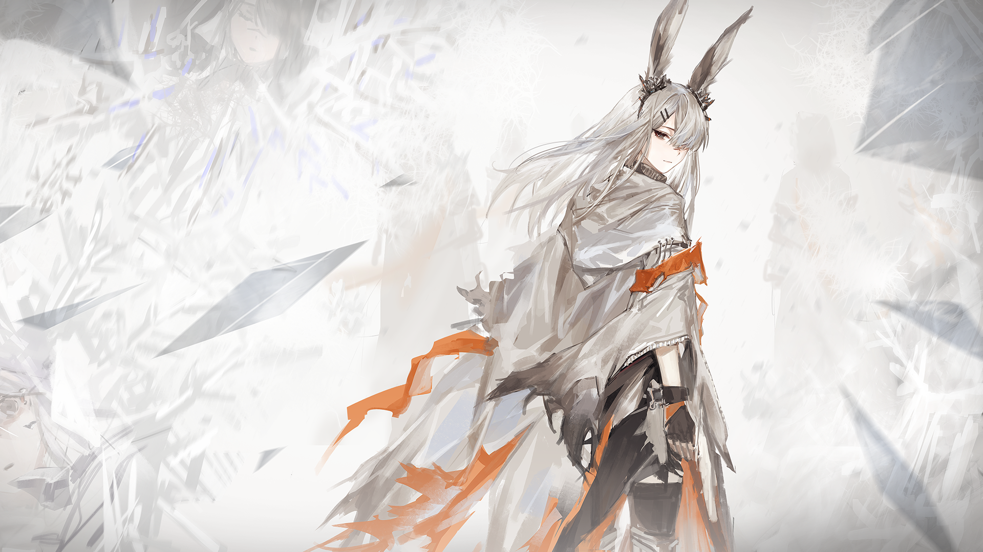 Simple Background Long Hair Gray Hair Bunny Ears Gray Eyes Thigh Highs Arknights Frostnova Arknights 1920x1080