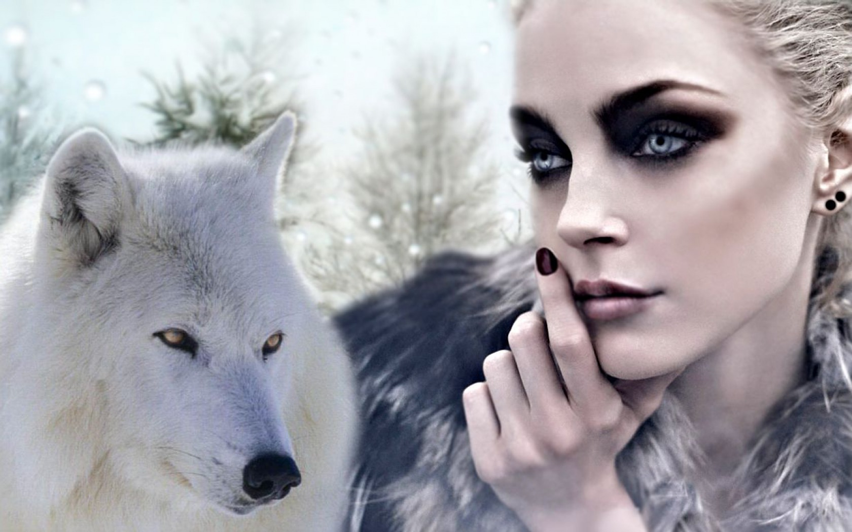 Makeup White Wolf Wolf Woman 1680x1050