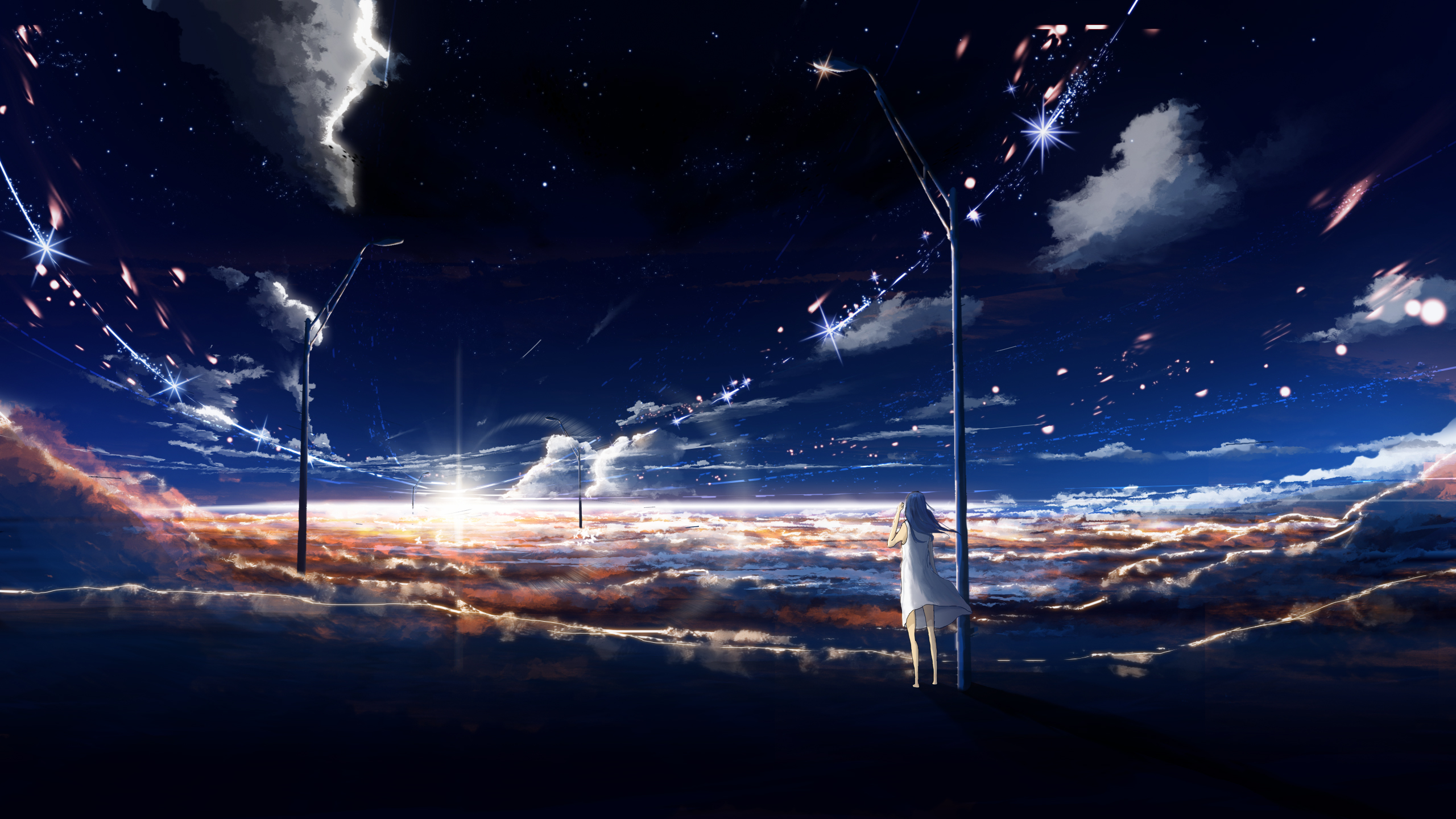 Sky Game Stars Anime Clouds Sunrise 2560x1440