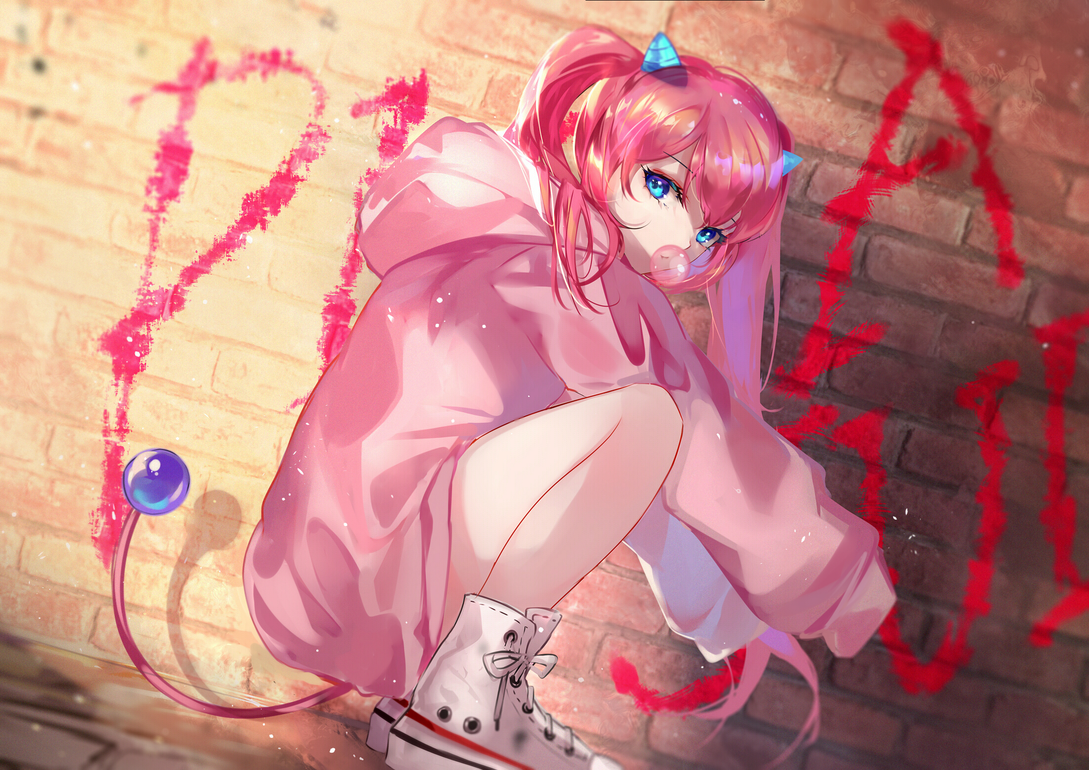 Anime Anime Girls Digital Art Artwork Portrait Graffiti Bubblegum Side View Looking At Viewer 2200x1556