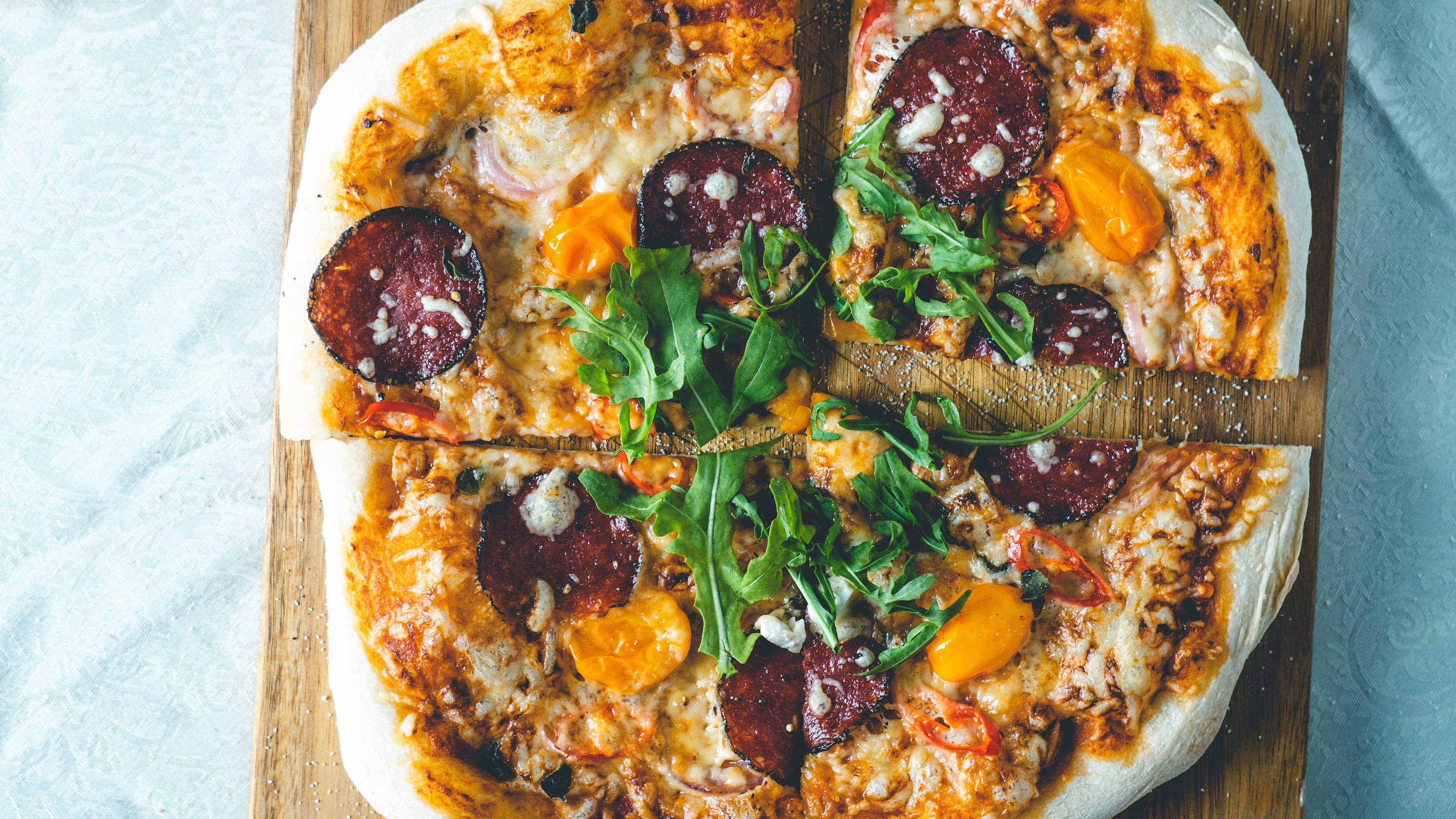 Cheese Pizza Sausage Vegetable 3840x2160