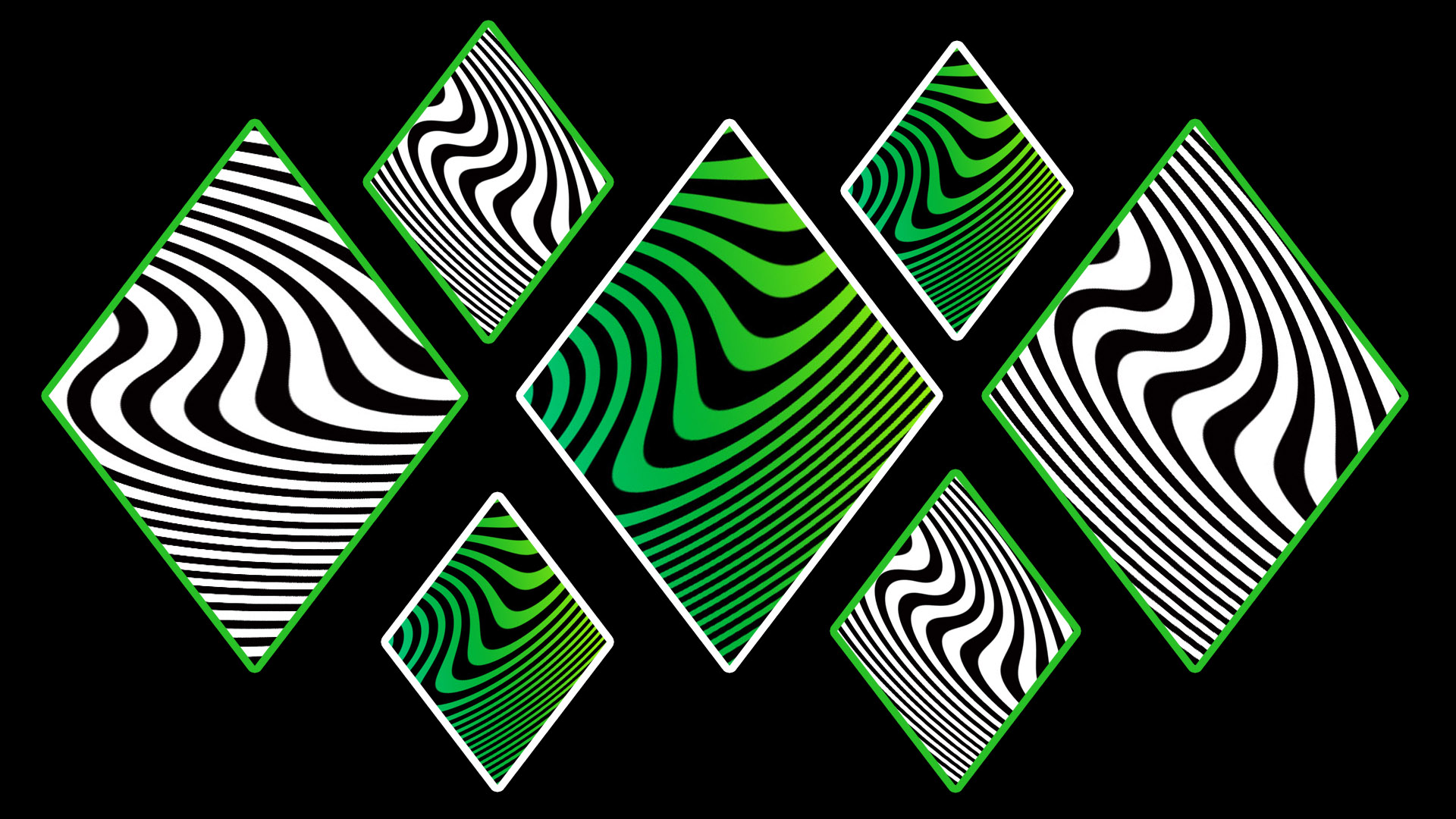 Black Curves Digital Art Green Shapes White 1920x1080