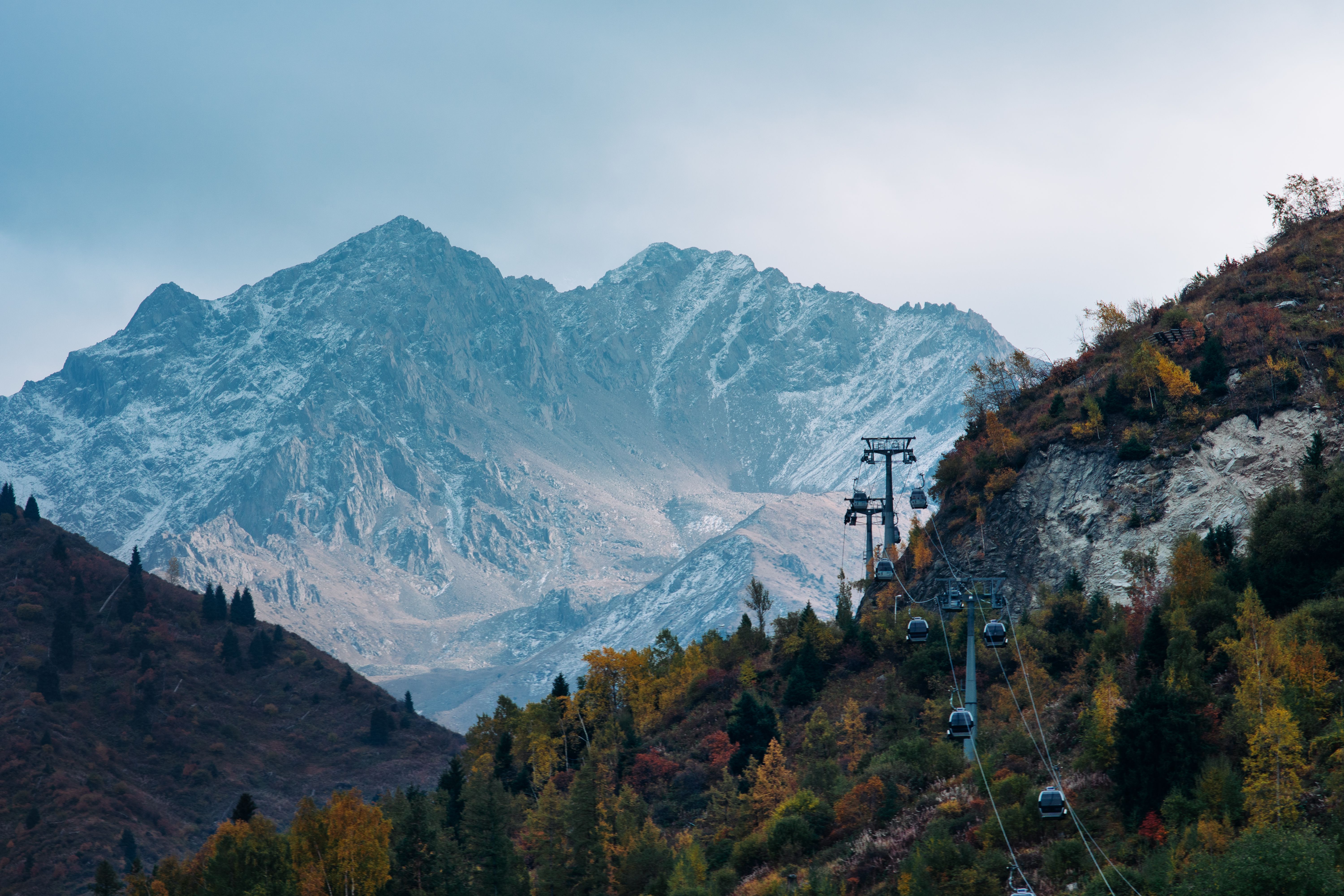 Mountains Landscape Pine Trees Funicular Cable Cars 6000x4000
