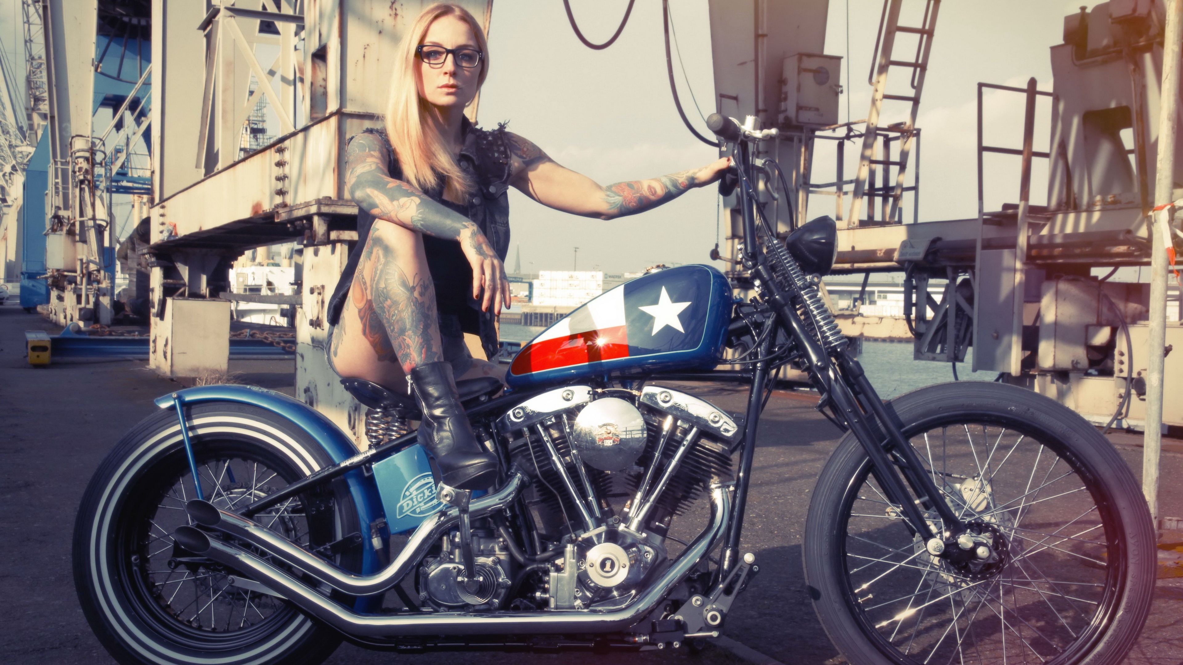 Blonde Girl Motorcycle Tattoo 3840x2160