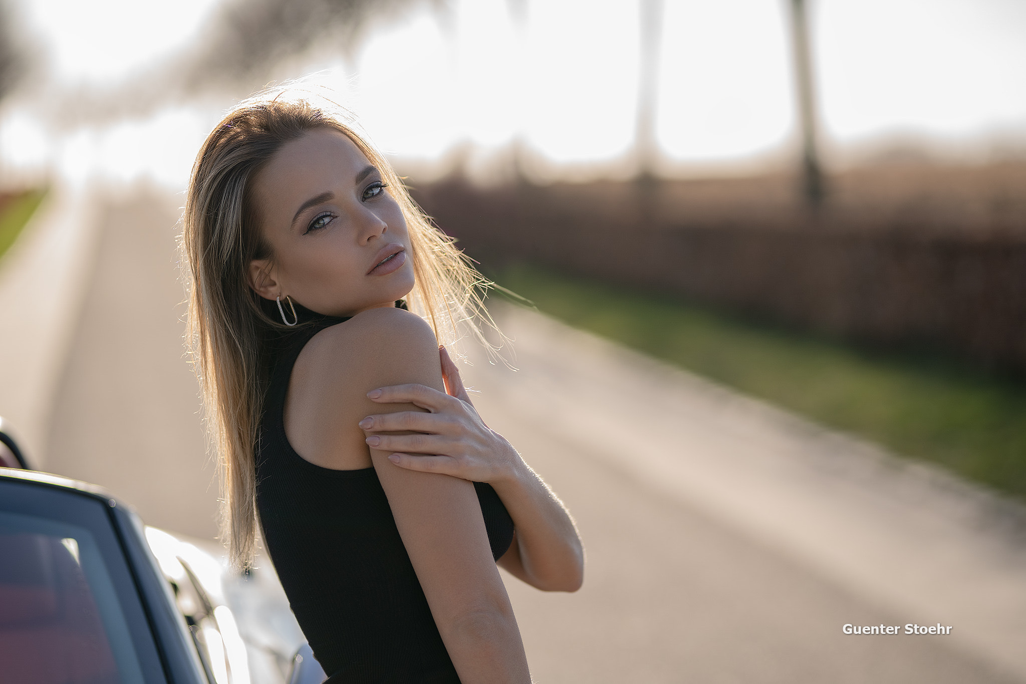 Women Model Leaning Women With Cars Looking At Viewer Women Outdoors Makeup Long Hair 2048x1365